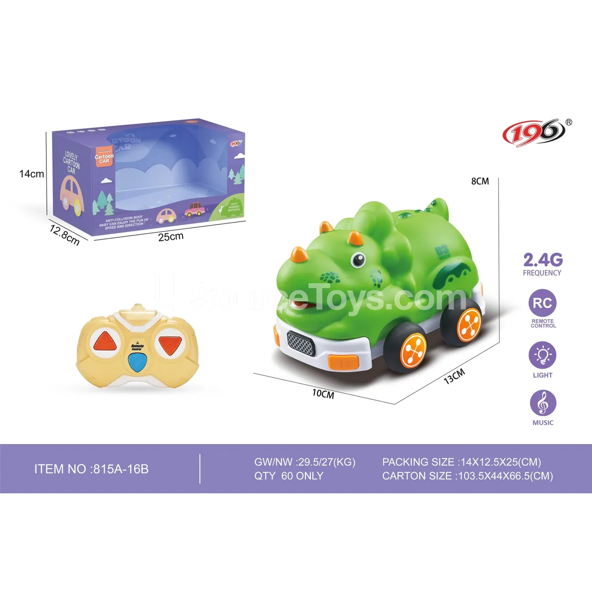 3-Channel Remote Control Vinyl Triceratops Dinosaur Car with Lights and Music 3-Channel Remote Control Vinyl Triceratops Dinosaur Car with Lights and Music