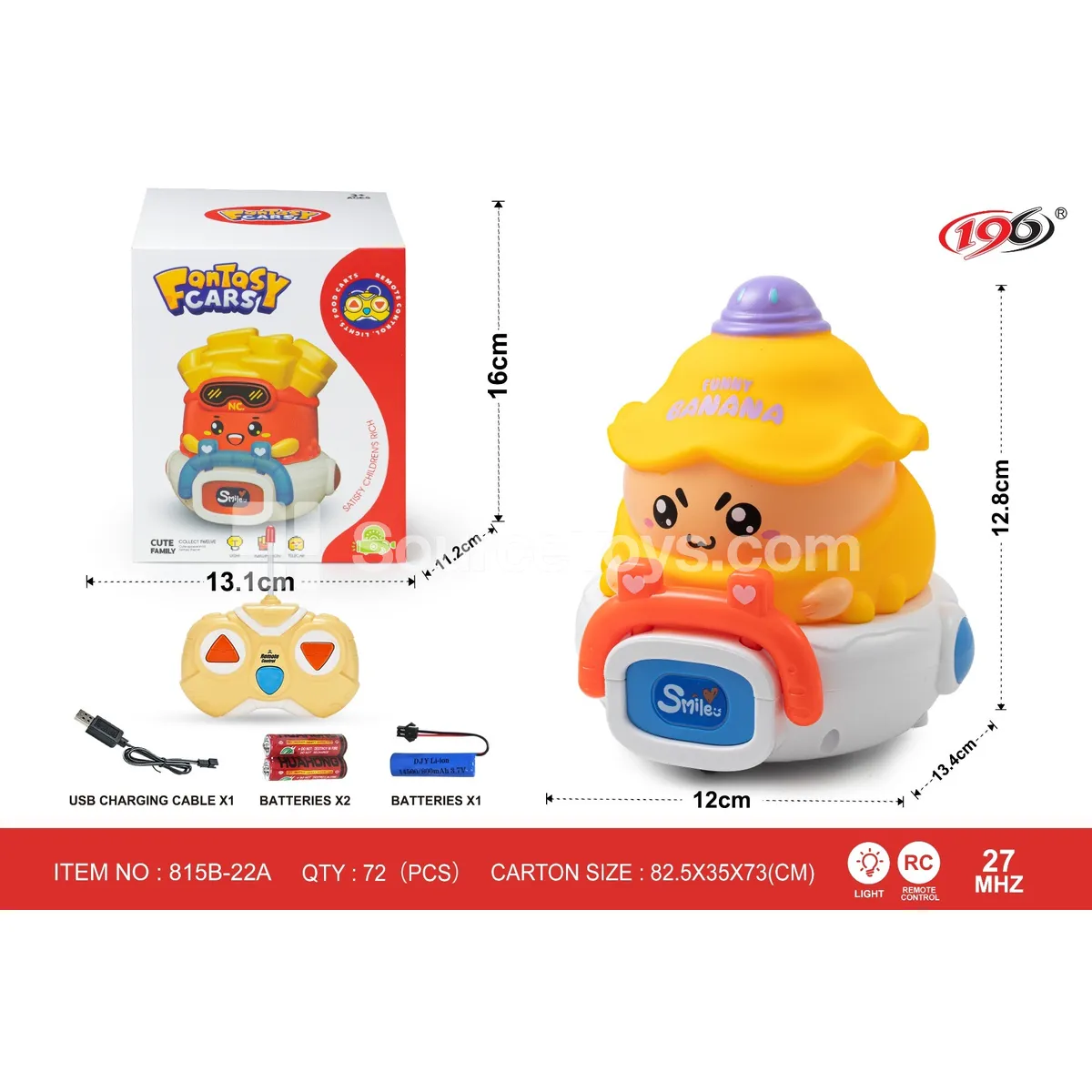 27-Channel 2-Function Remote Control Vinyl Banana Car with Lights, Battery Included 27-Channel 2-Function Remote Control Vinyl Banana Car with Lights, Battery Included