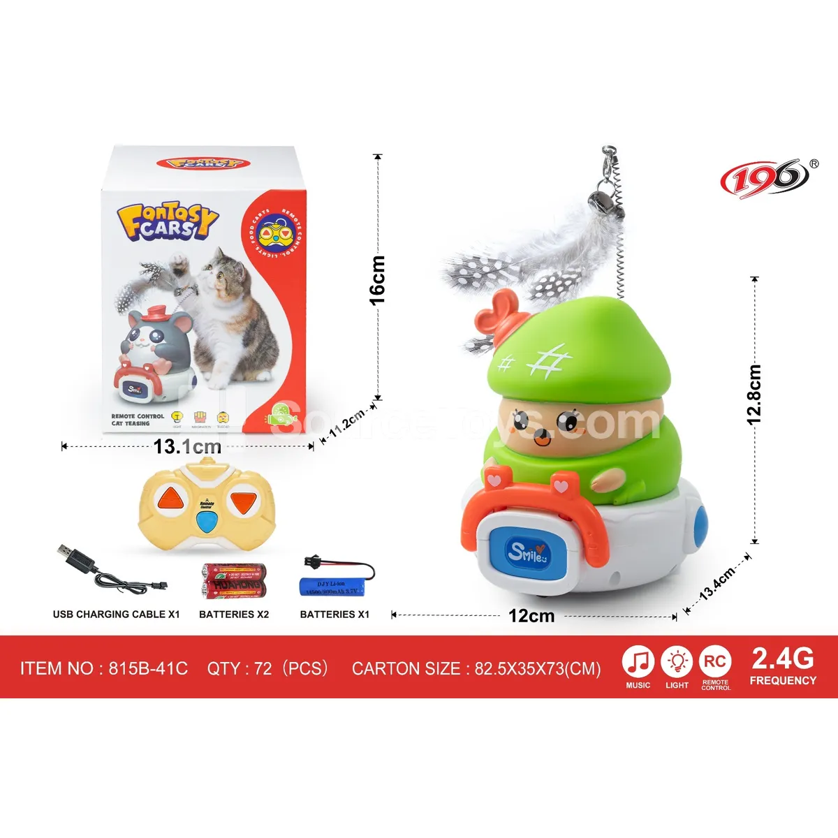 2.4G 3-Channel Remote Control Vinyl Cat Toy Mushroom Car with Lights and Music (Battery Included)