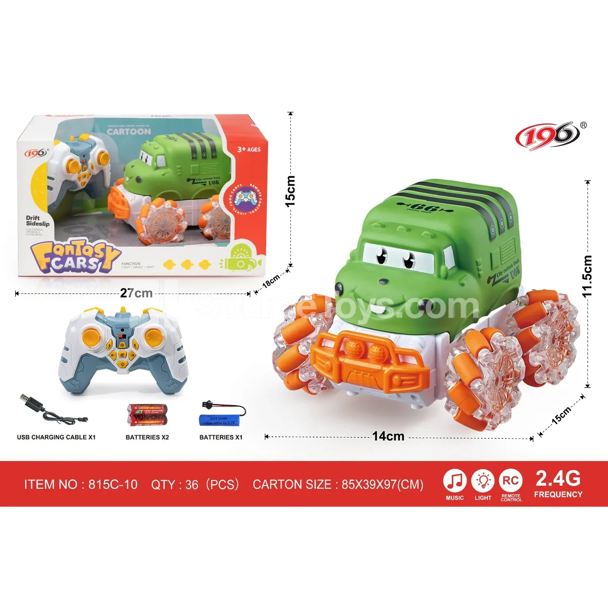 2.4G Remote Control Stunt Vinyl Sanitation Truck with Lights Music Battery Included