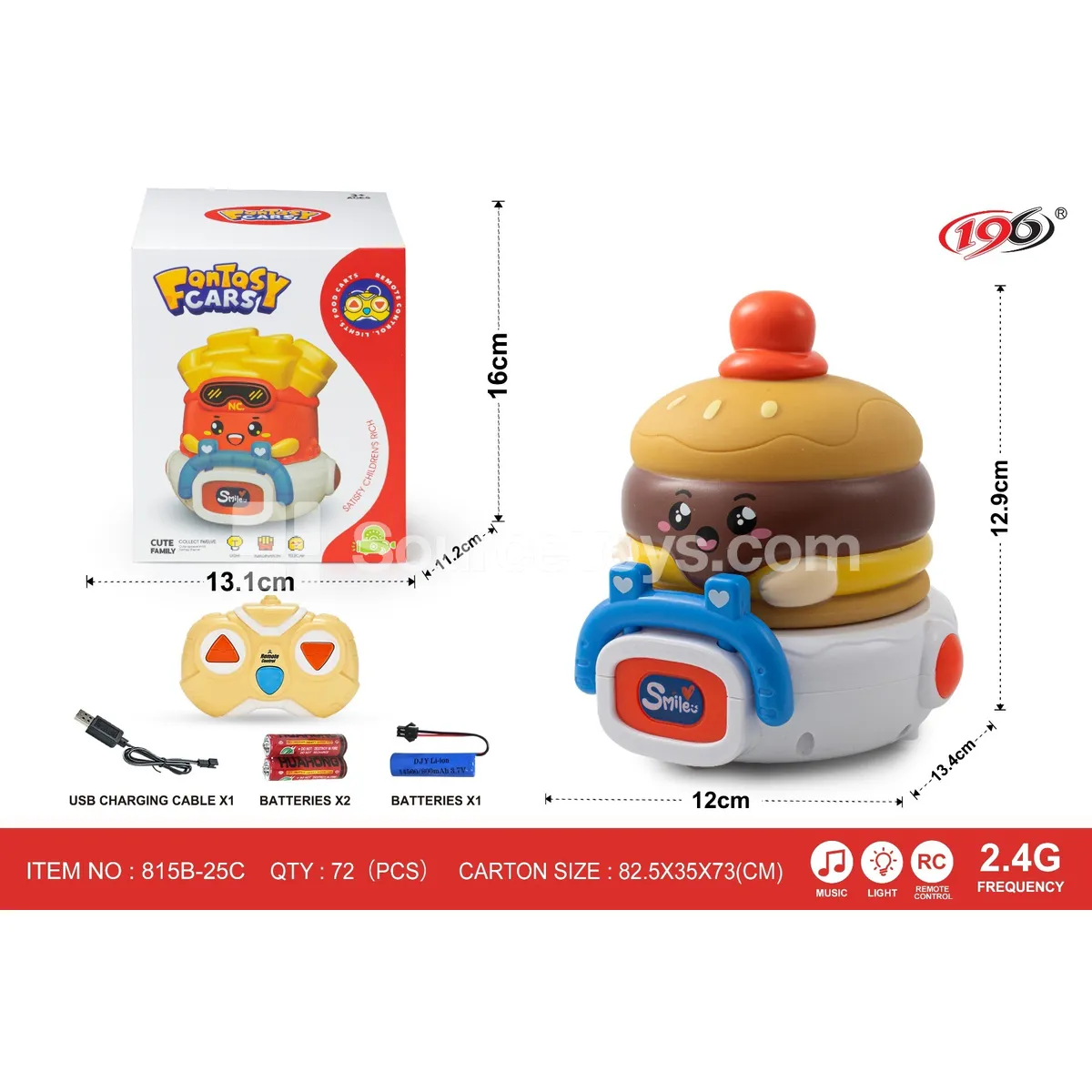 2.4G 3-Channel Remote Control Vinyl Hamburger Car with Lights & Music (Battery Included)