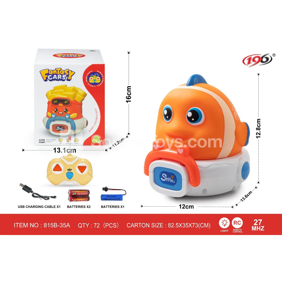 Remote Control Vinyl Clownfish Car (27MHz 2-Channel, with Lights, Battery Included)