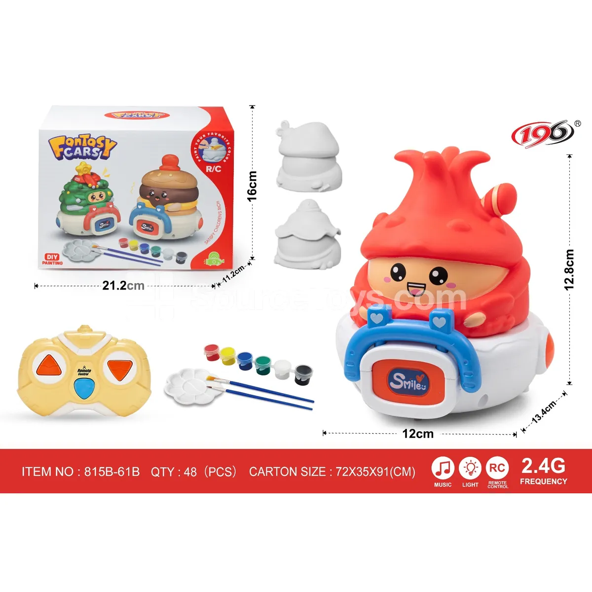 2.4G 1-to-3 Painted 3-Channel Remote Control Vinyl Cars - Mushroom, Banana, Dragon Fruit (with Lights & Music)