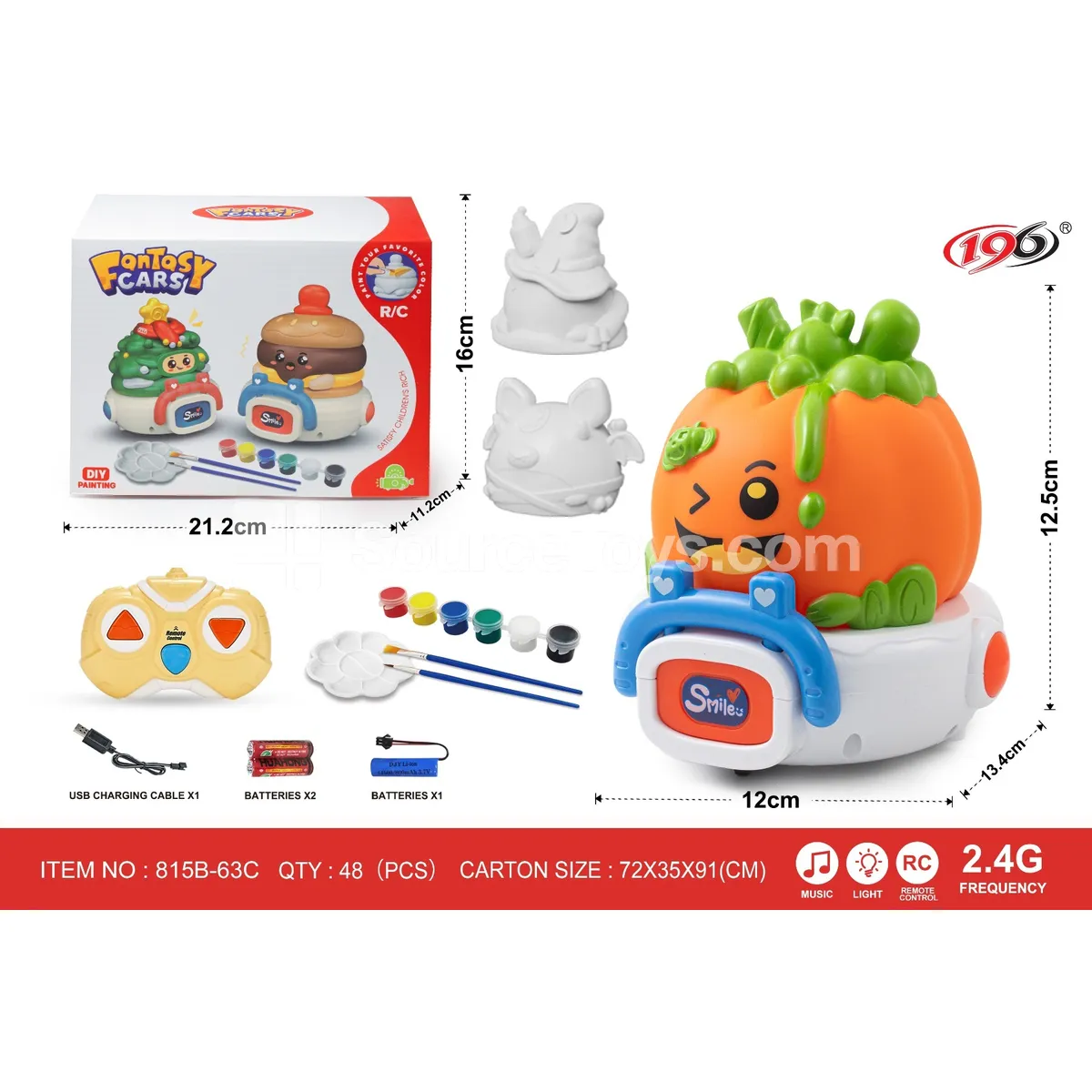 2.4G Remote Control 3-in-1 Vinyl Car Set with Lights & Music (Pumpkin, Witch, Bat) - Battery Included