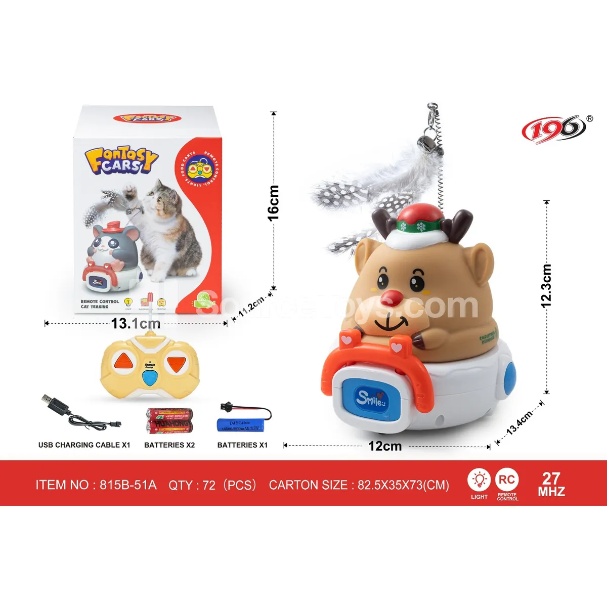 27-Channel 2-Way Remote Control Vinyl Cat Toy Deer Cart with Lights (Battery Included)