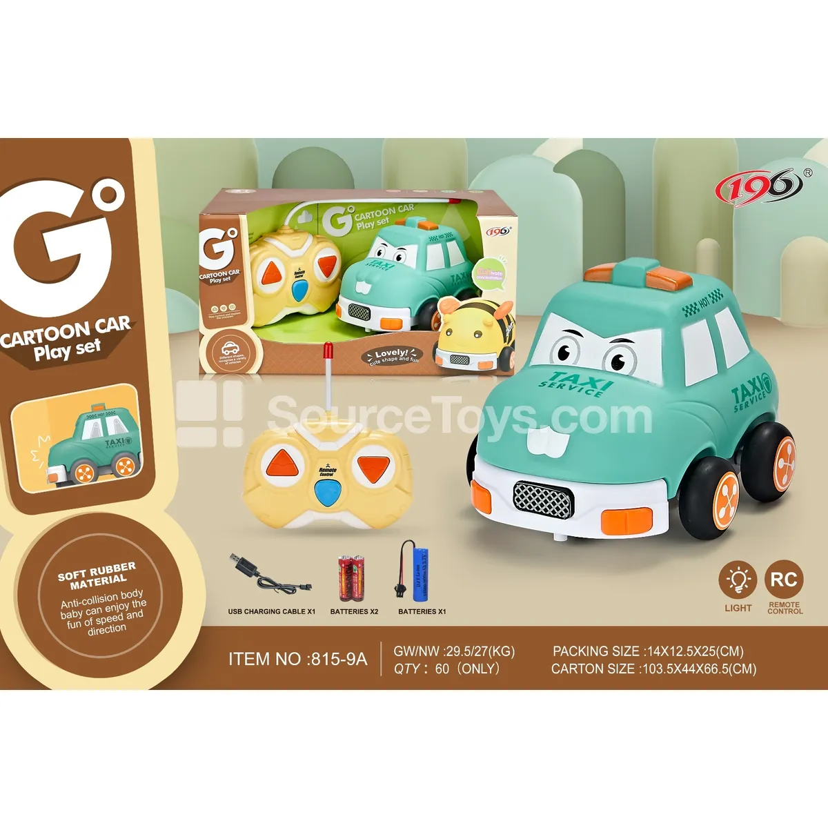 2-Channel Remote Control Vinyl Taxi Car (with Lights & Battery)