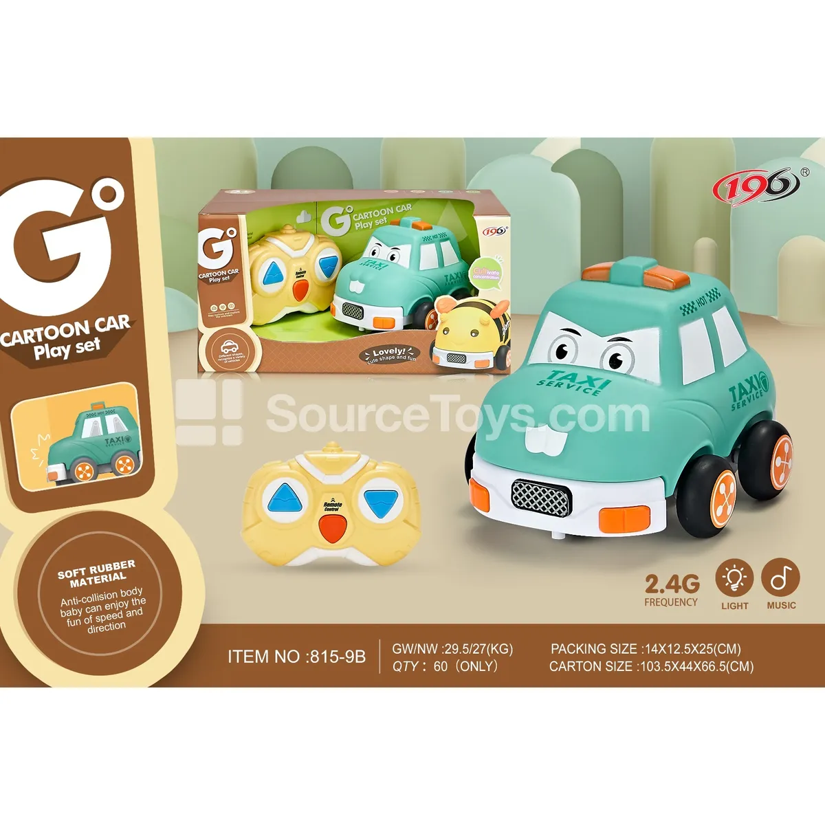 2.4G 3-Channel Remote Control Vinyl Taxi Car with Lights & Music