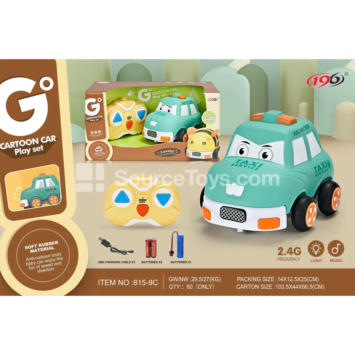 2.4G 3-Channel Remote Control Vinyl Stylized Taxi Car (with Lights, Music & Batteries)