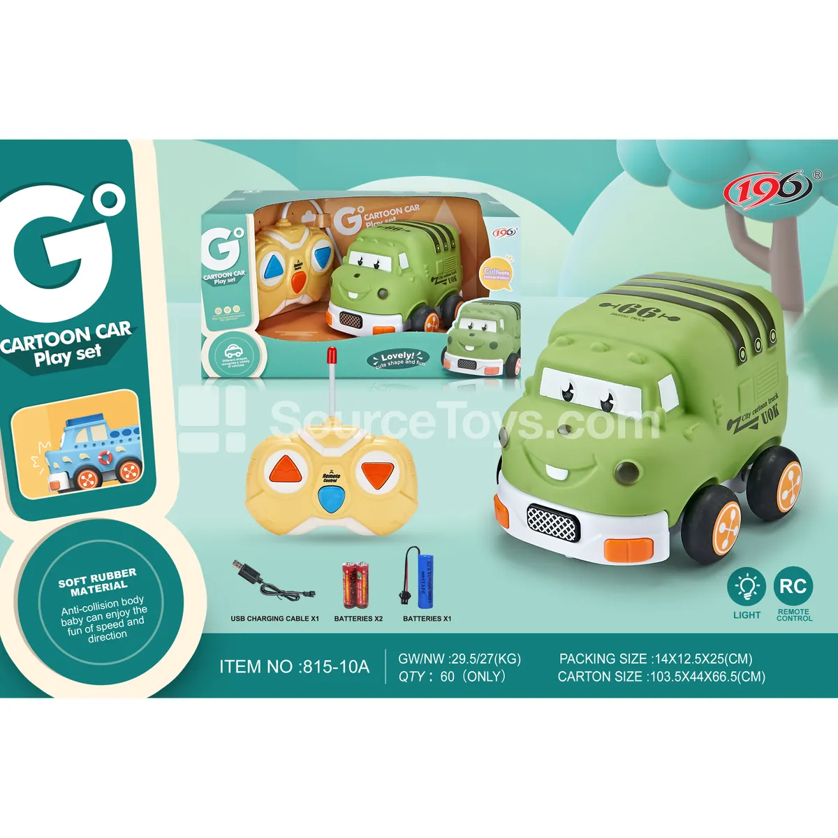 2-Channel Remote Control Vinyl Sanitation Truck with Lights & Batteries