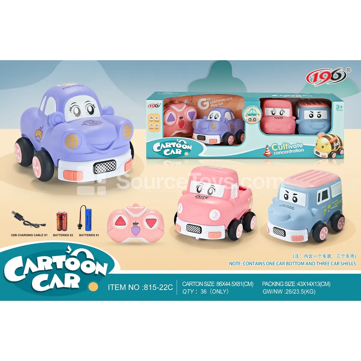 2.4G 3-Channel Remote Control Vinyl Car - Transforms into Beetle, Truck, Van (with Lights, Music & Battery Included)