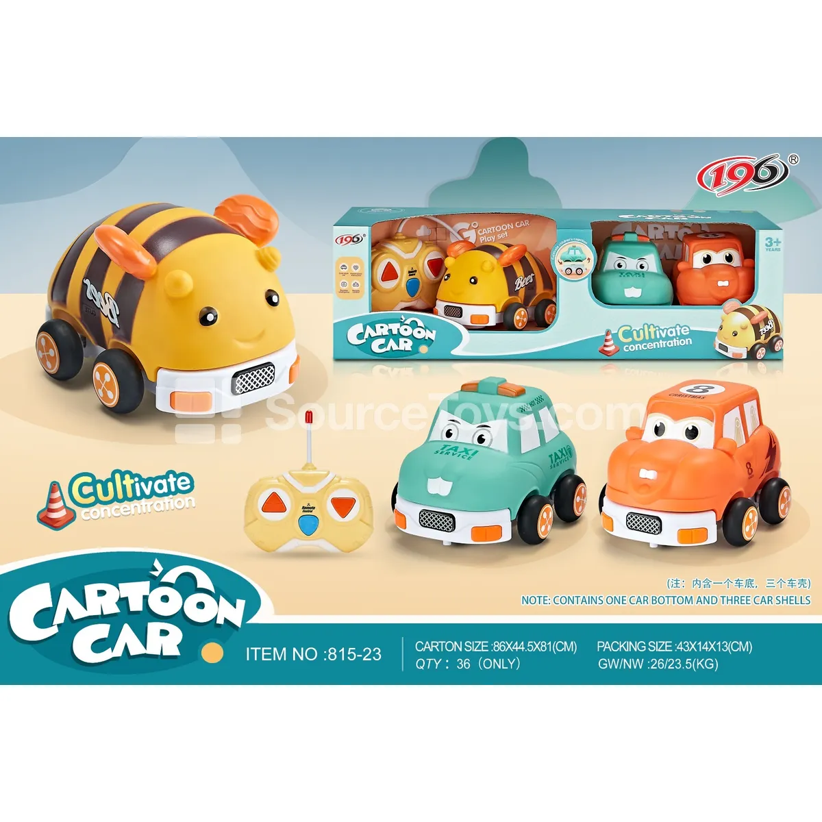 Transformable 3-in-1 2-Channel RC Vinyl Bee Car, Q-Version Jeep & Taxi (with Lights)