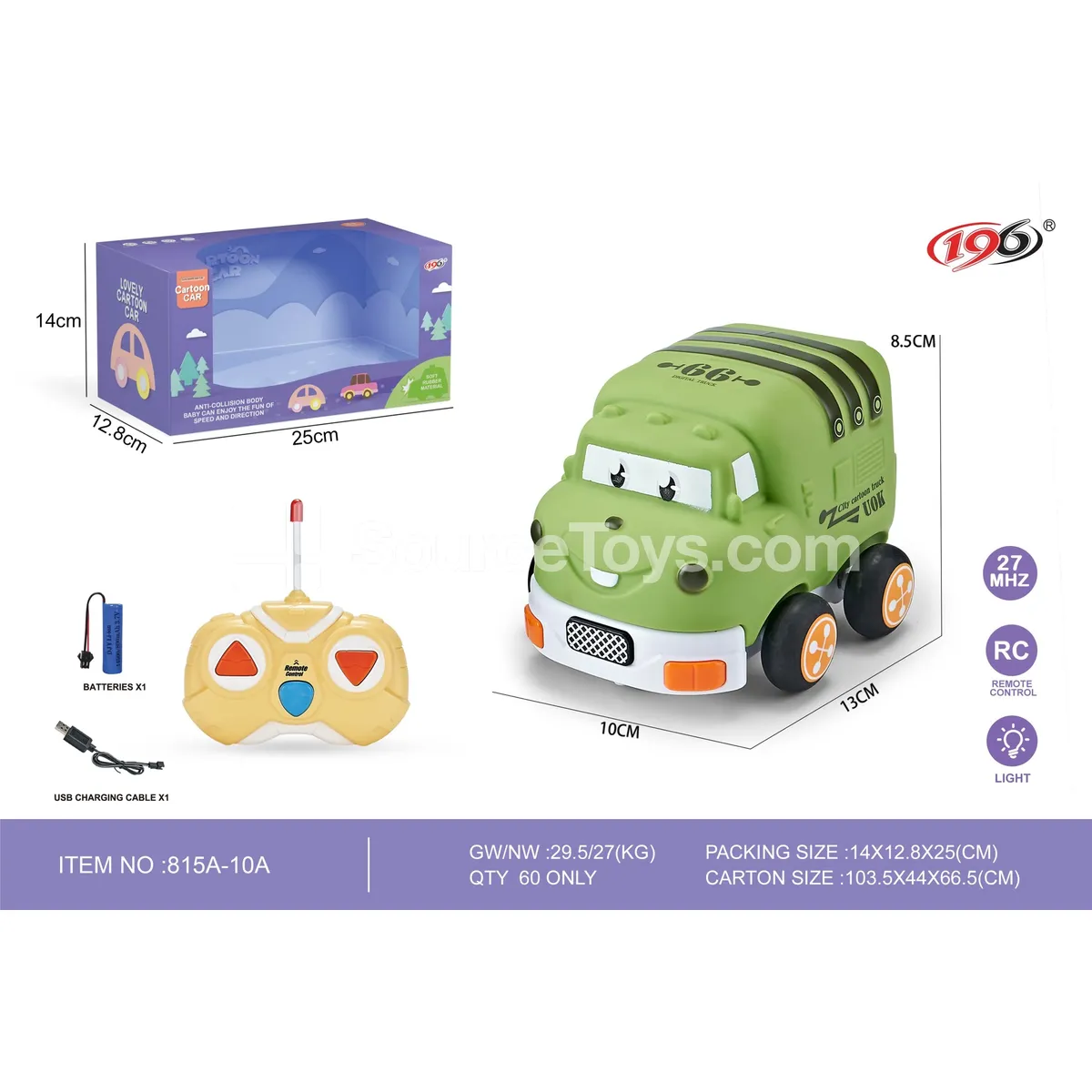 2-Channel Remote Control Vinyl Sanitation Truck with Lights (Battery Included)