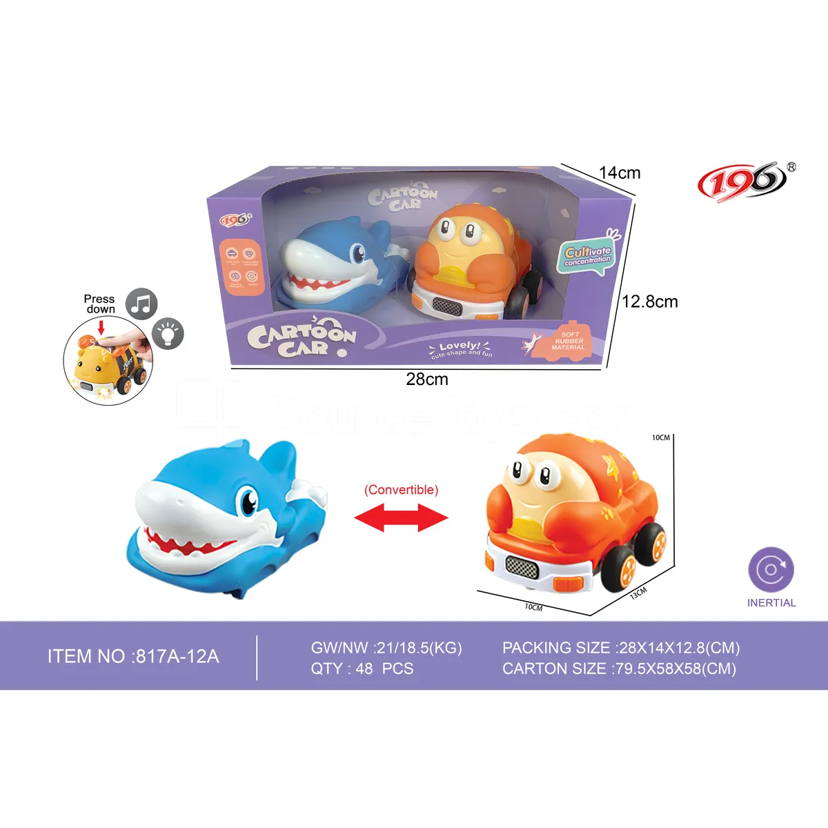 Transformable Inertia Shark and Hermit Crab (Press Light & Music, Battery Included)