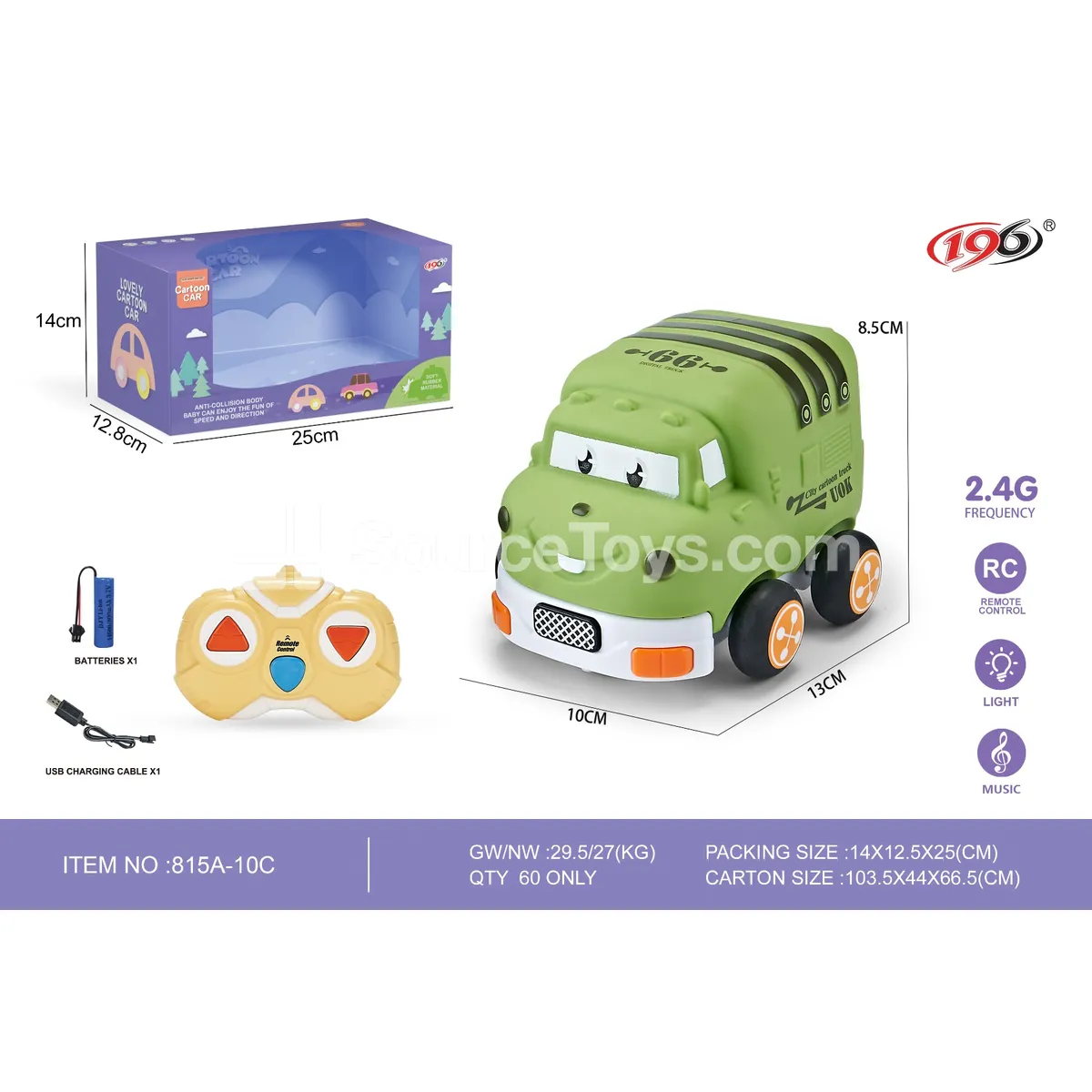 3-Channel RC Vinyl Sanitation Truck with Lights (Battery Included)
