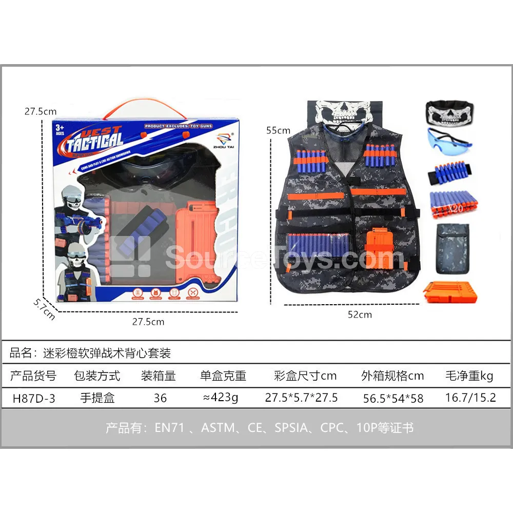 Camouflage Orange Tactical Vest Set with Soft Bullets