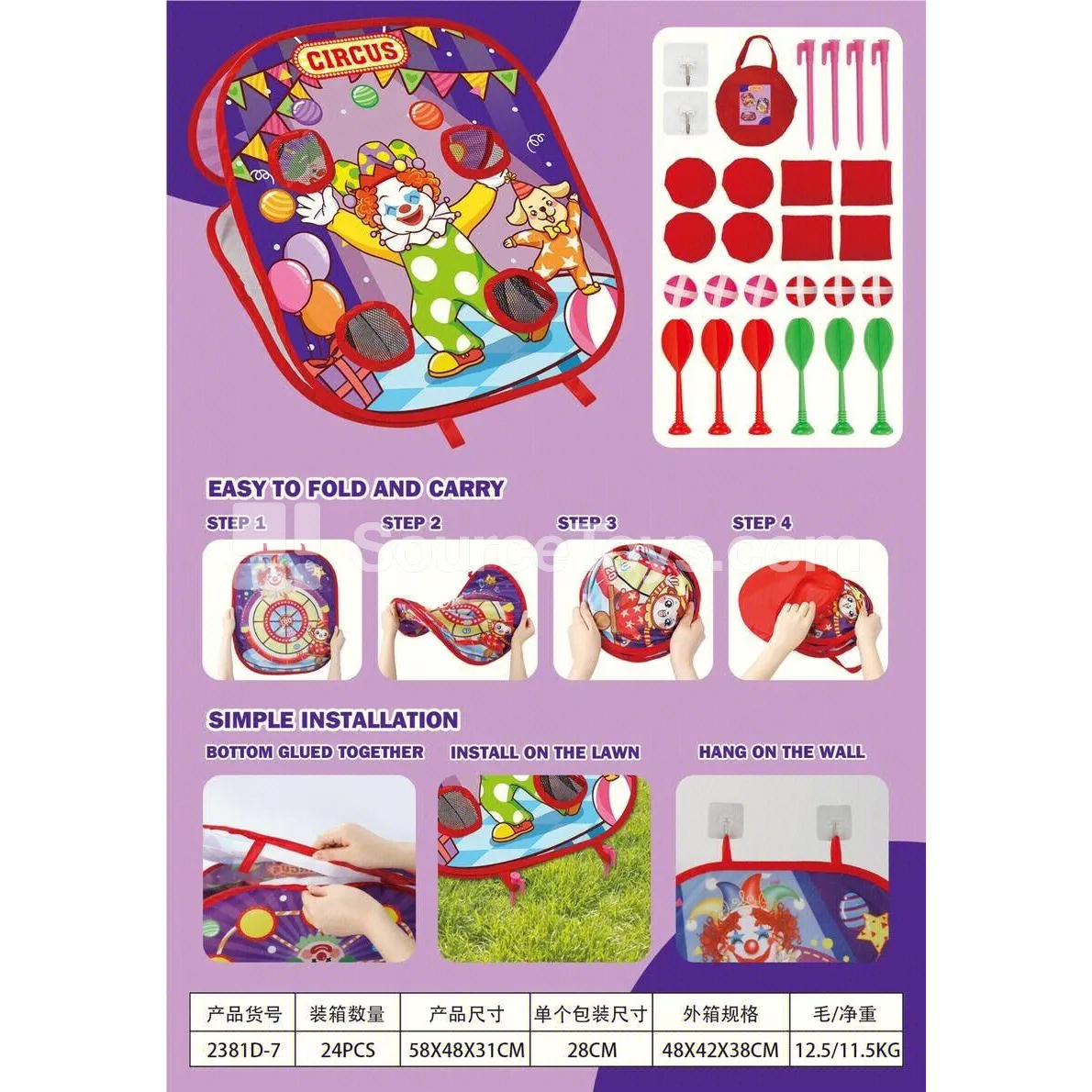 Foldable Toss Bean Bag Board 5-in-1 Toss Target Clown