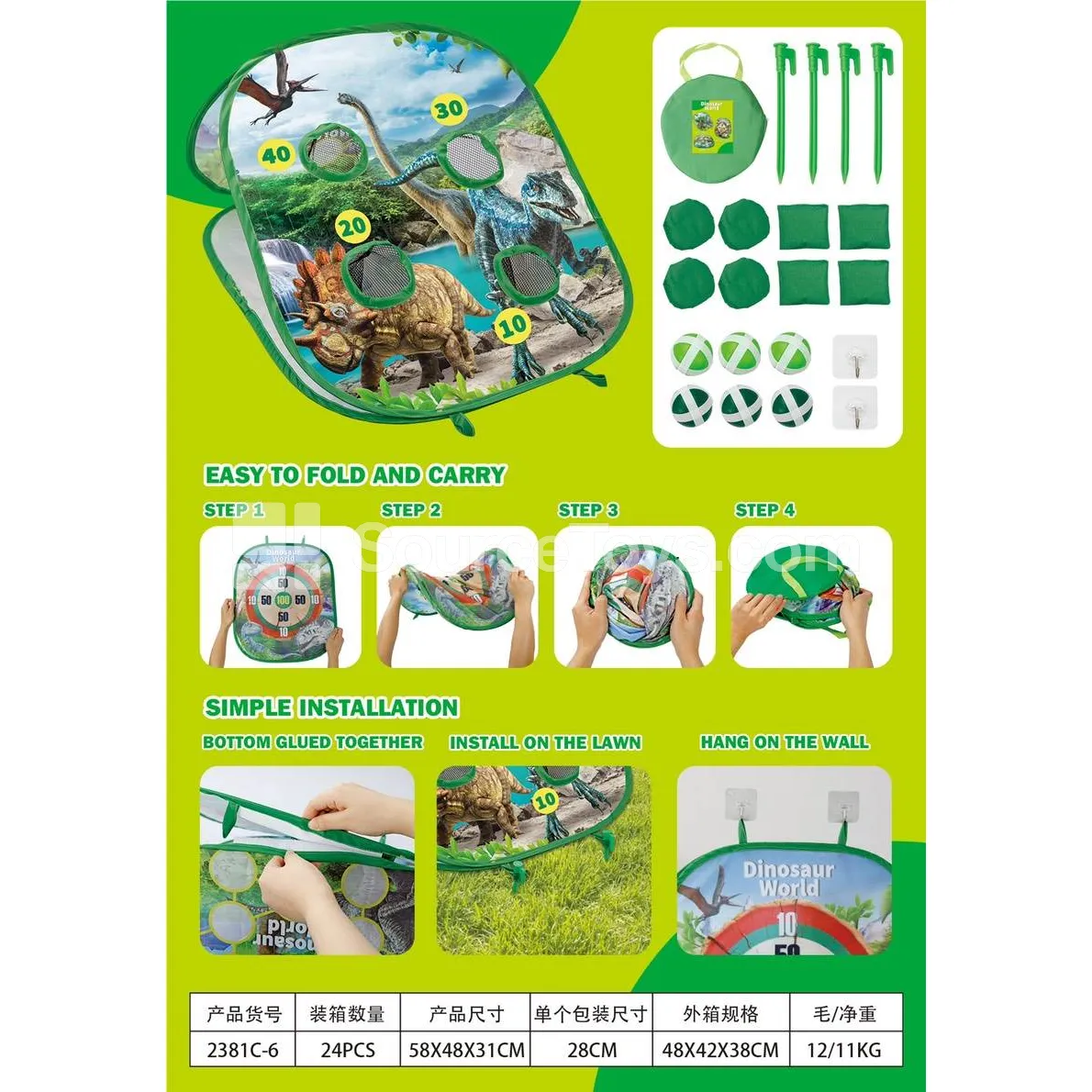 Folding Beanbag Toss Board with Dinosaur Design