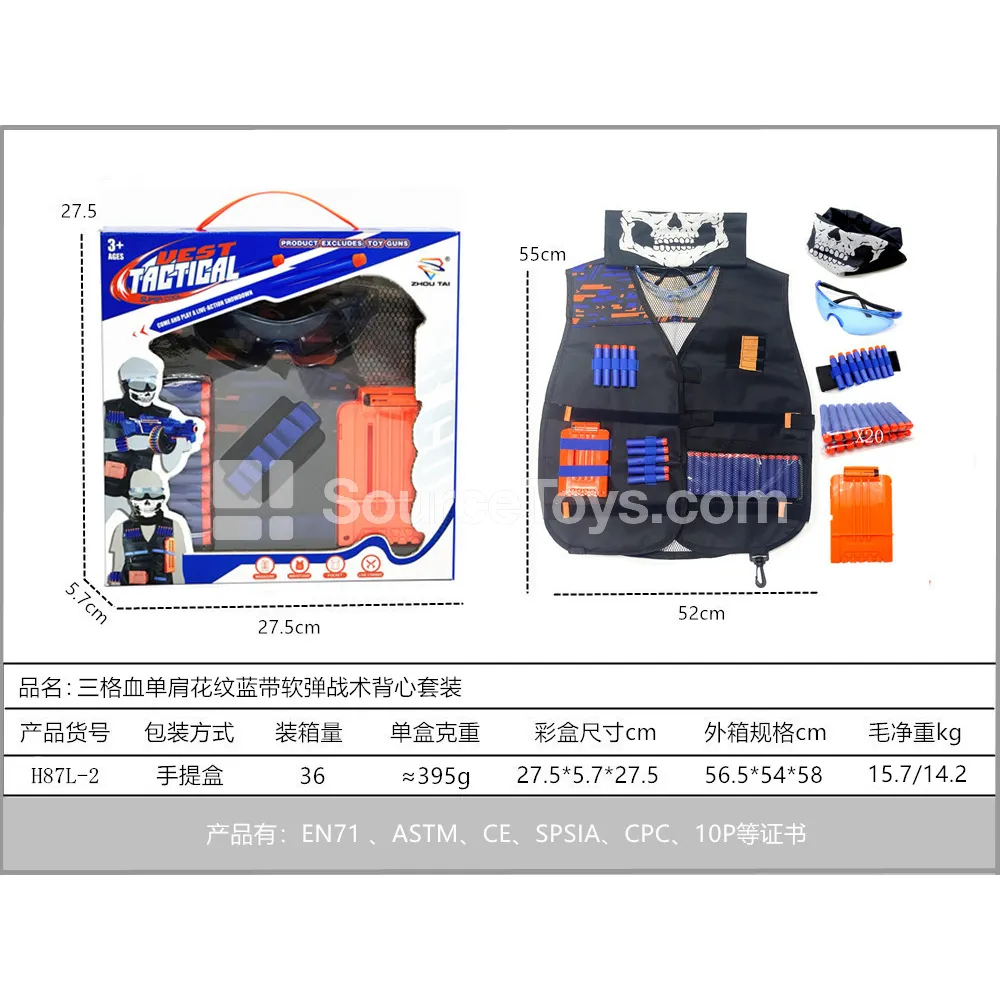 Soft Bullet Tactical Vest Set with Blue Strap and Accessories