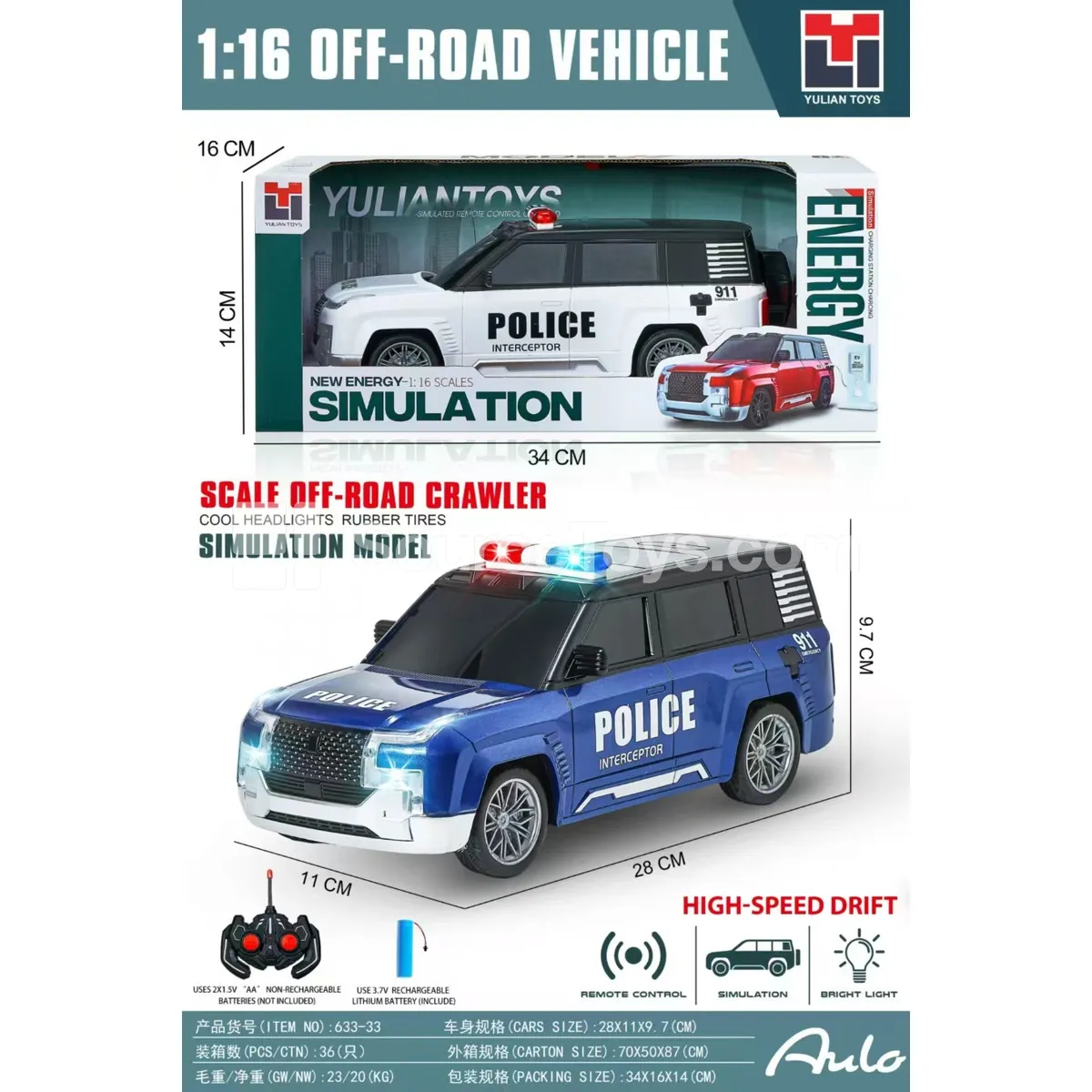 1:16 Scale Remote Control Police Car with Lights 1:16 Scale Remote Control Police Car with Lights
