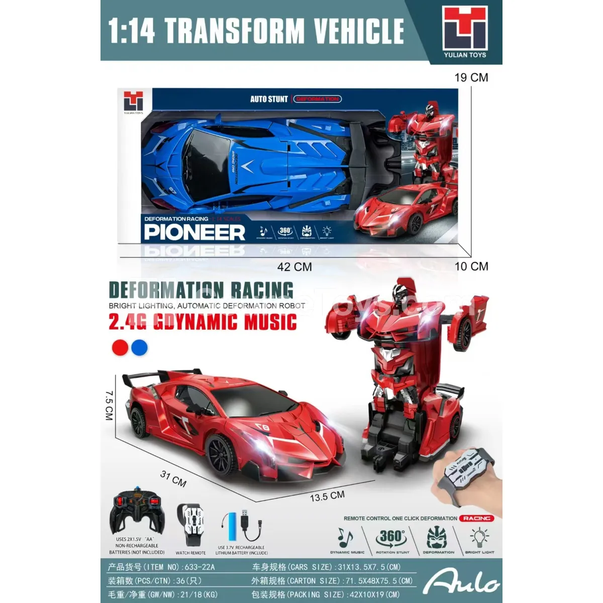 1:14 Dual Remote Control Racing Car with Lights, Music & One-Button Transformation 1:14 Dual Remote Control Racing Car with Lights, Music & One-Button Transformation