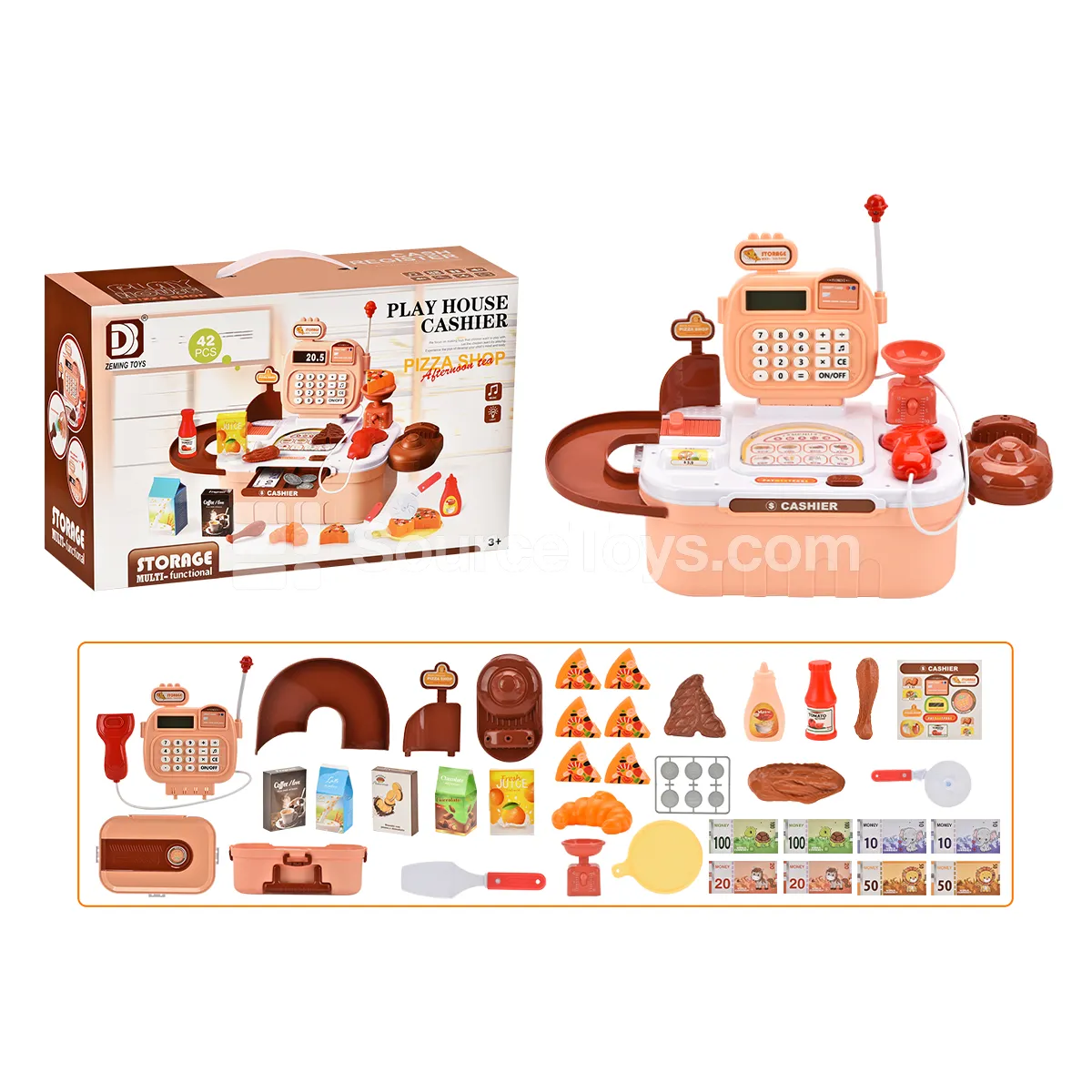 Pretend-Play Cash Register with Storage (Pizza Theme)