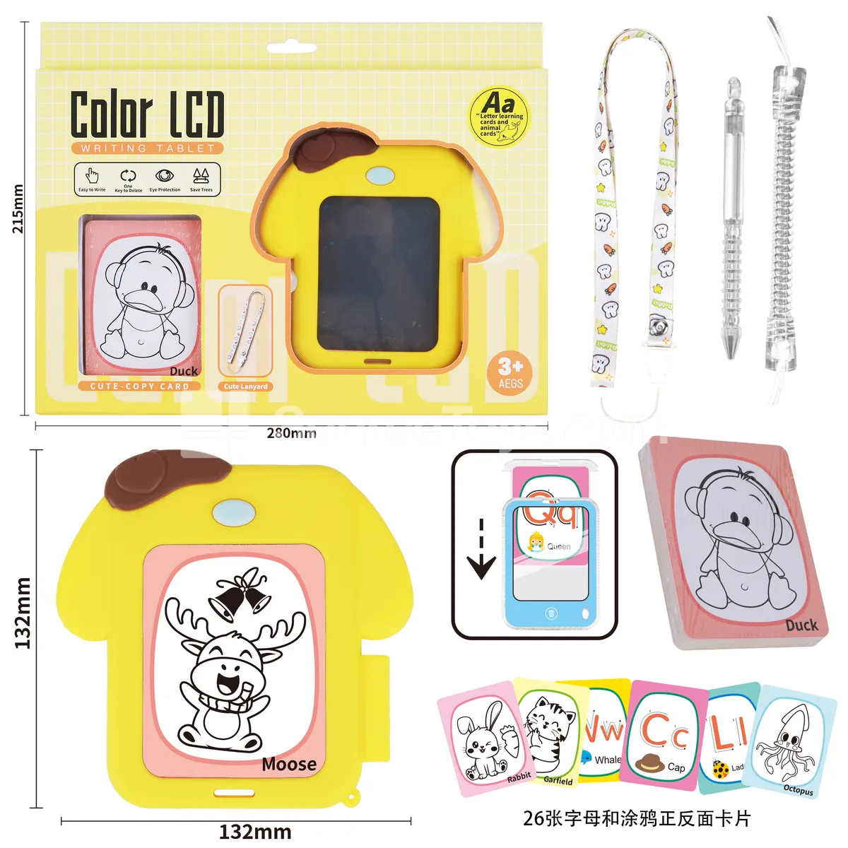 Silicone Pudding Practice Writing Board with 26 Cards, Lanyard, and CR2025 Battery