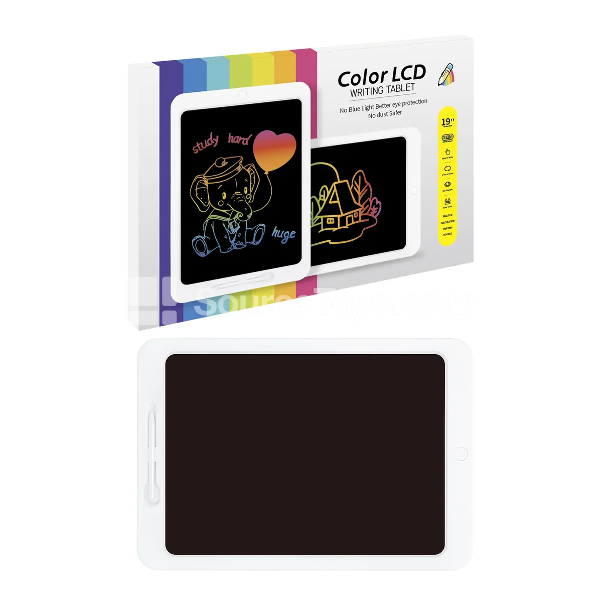 19-inch LCD ABS Writing Tablet with Color Screen, Battery Included (One CR2032)