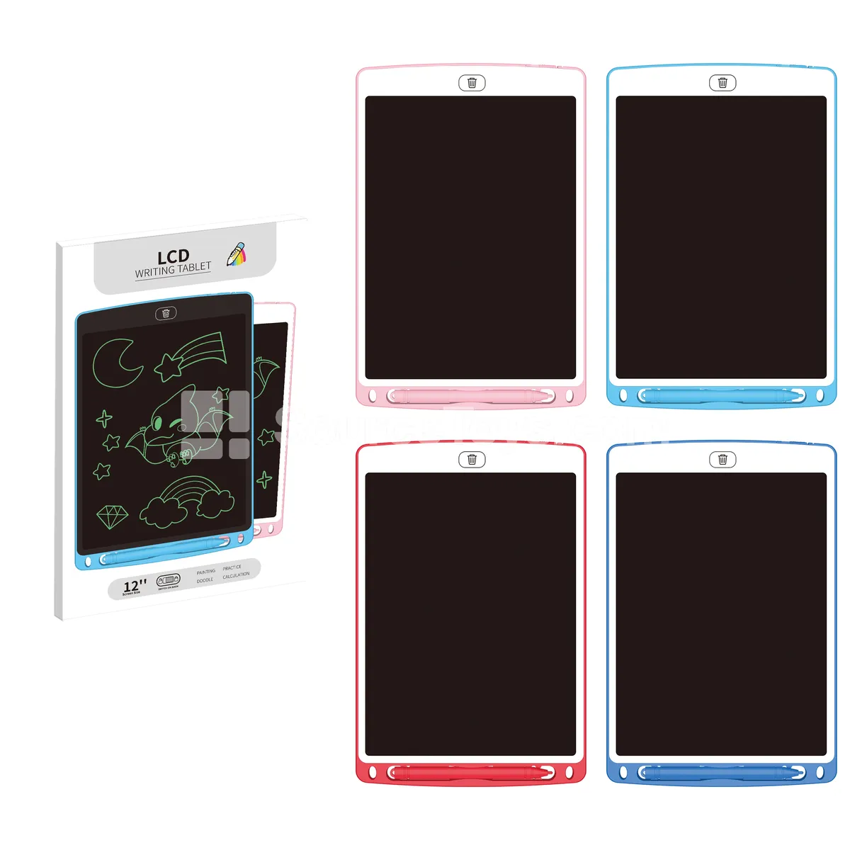 4-Color 12-Inch LCD Writing Tablet with White Panel, ABS Frame, Monochrome Screen (Battery Included: CR2025) - Educational Toy, Children's Writing Board, Early Education Drawing Tablet