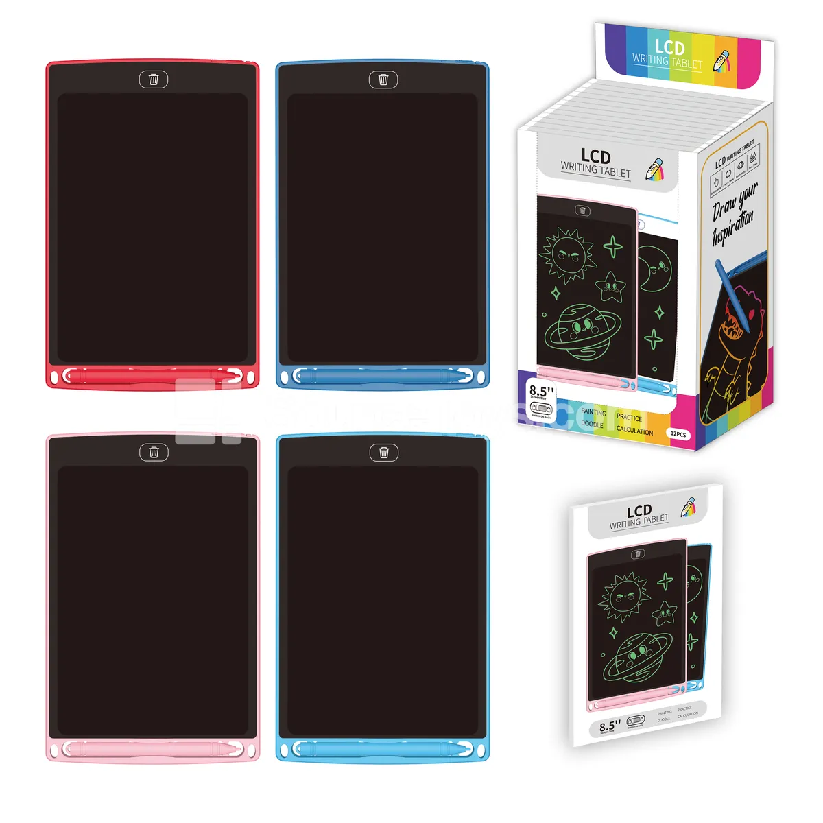 12-Pack 8.5-inch LCD Writing Tablet, ABS, Monochrome Screen, Battery Included - Educational Toy