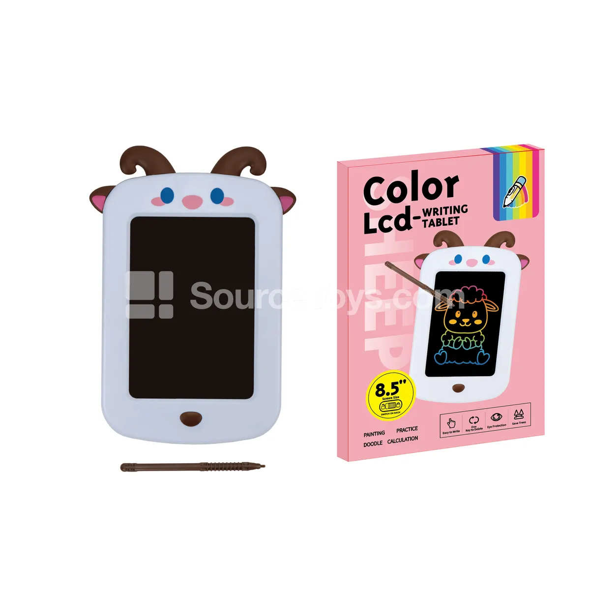 8.5-inch LCD Writing Tablet, ABS, Color Screen, Lamb Pattern (Battery Included: CR2025)
