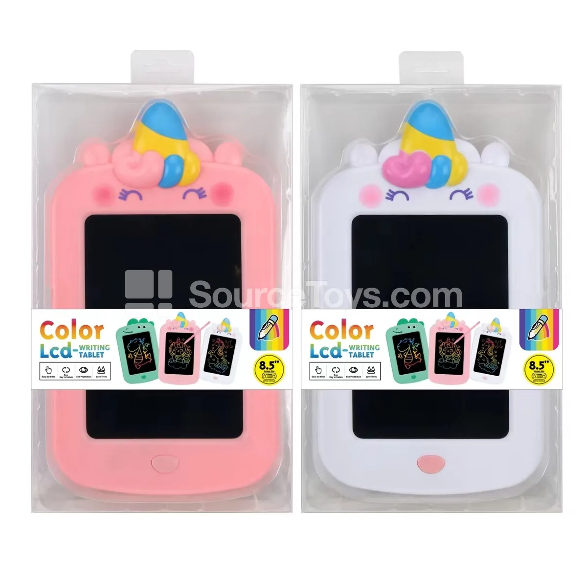 8.5-inch LCD ABS Writing Tablet with Unicorn Color Screen, 2 Colors, Includes CR2025 Battery