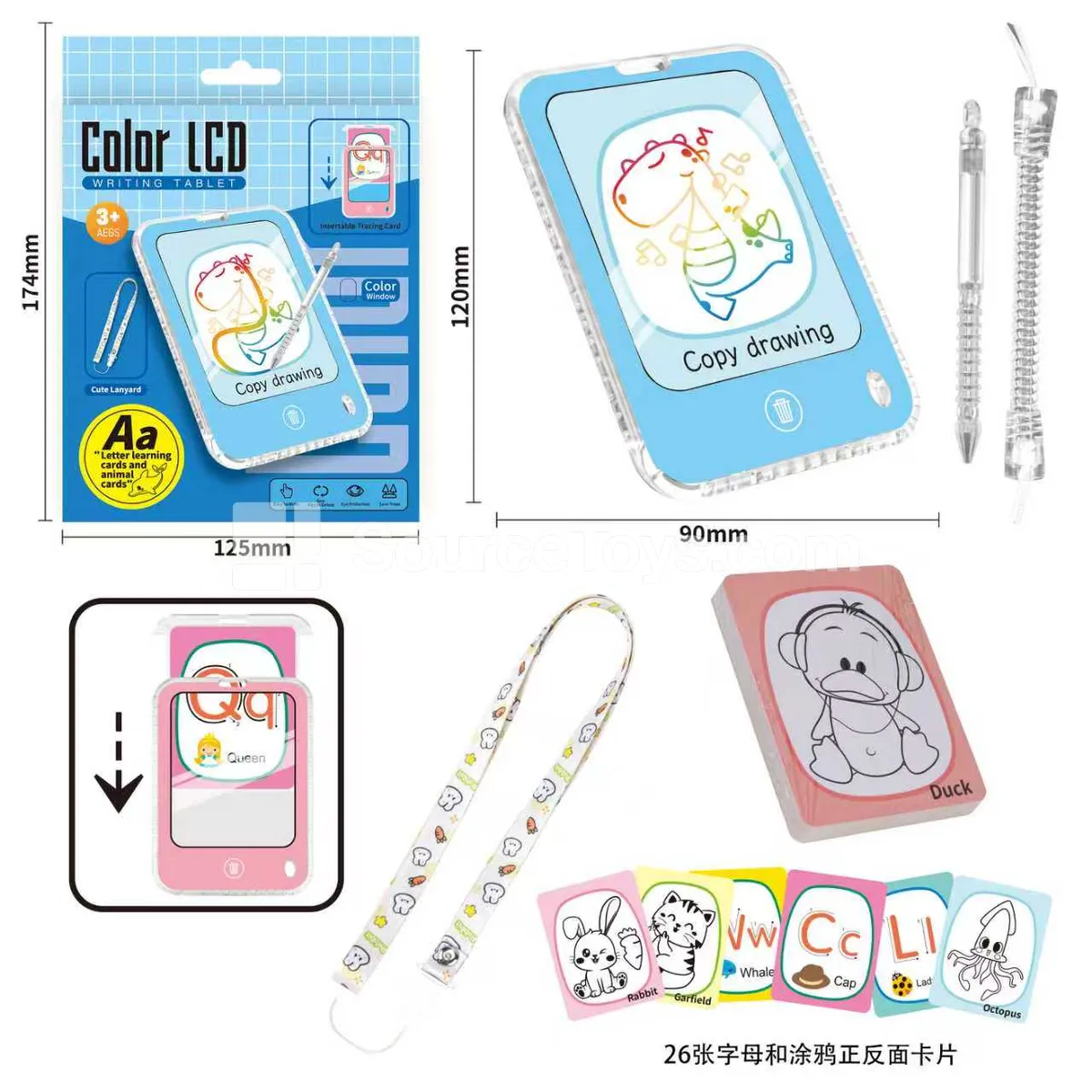 Tracing Writing Board with 26 Cards and Lanyard (CR2025 Battery Included)