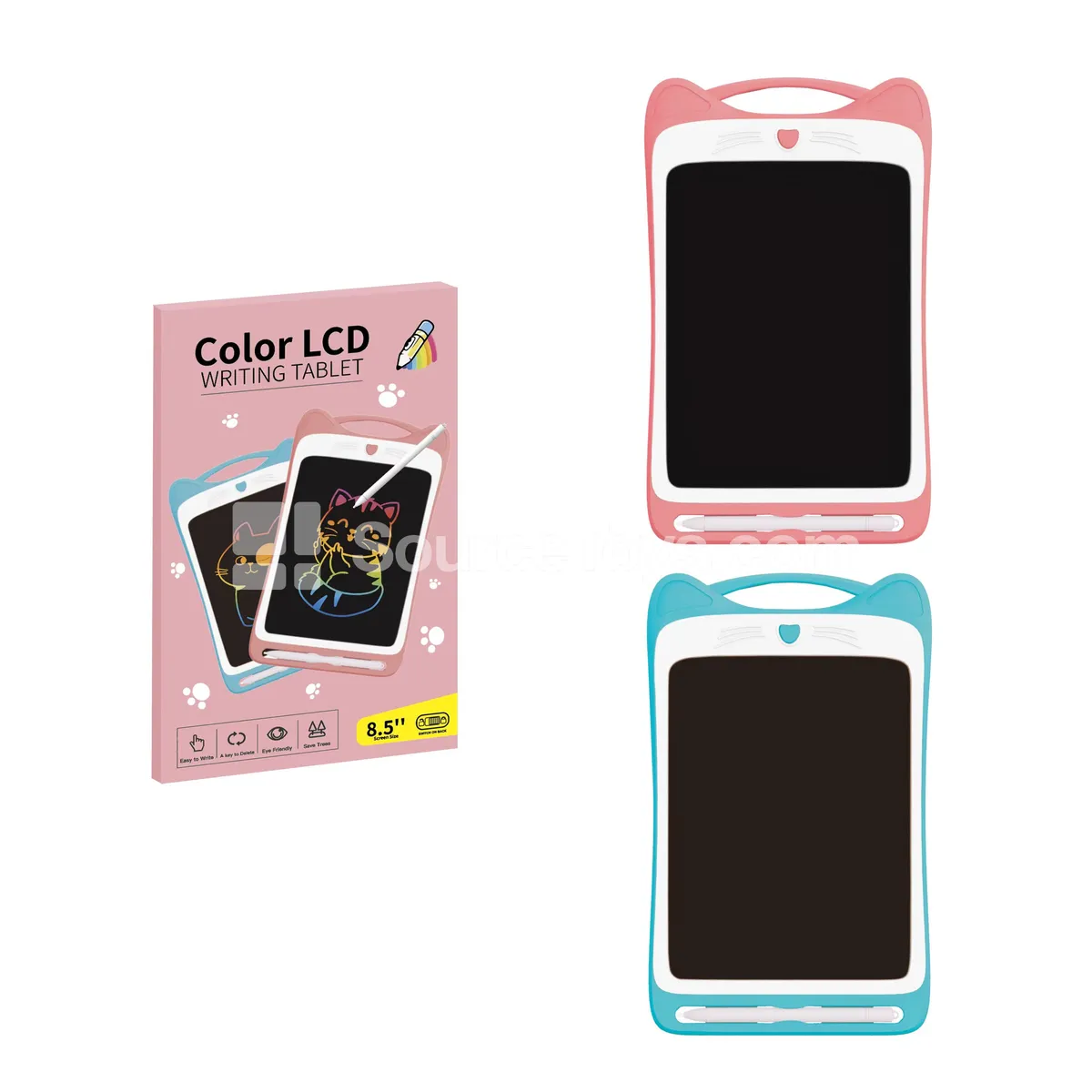 2-Color 8.5-Inch LCD Writing Tablet, ABS Frame, Cat Color Screen - Educational Early Learning Board for Kids