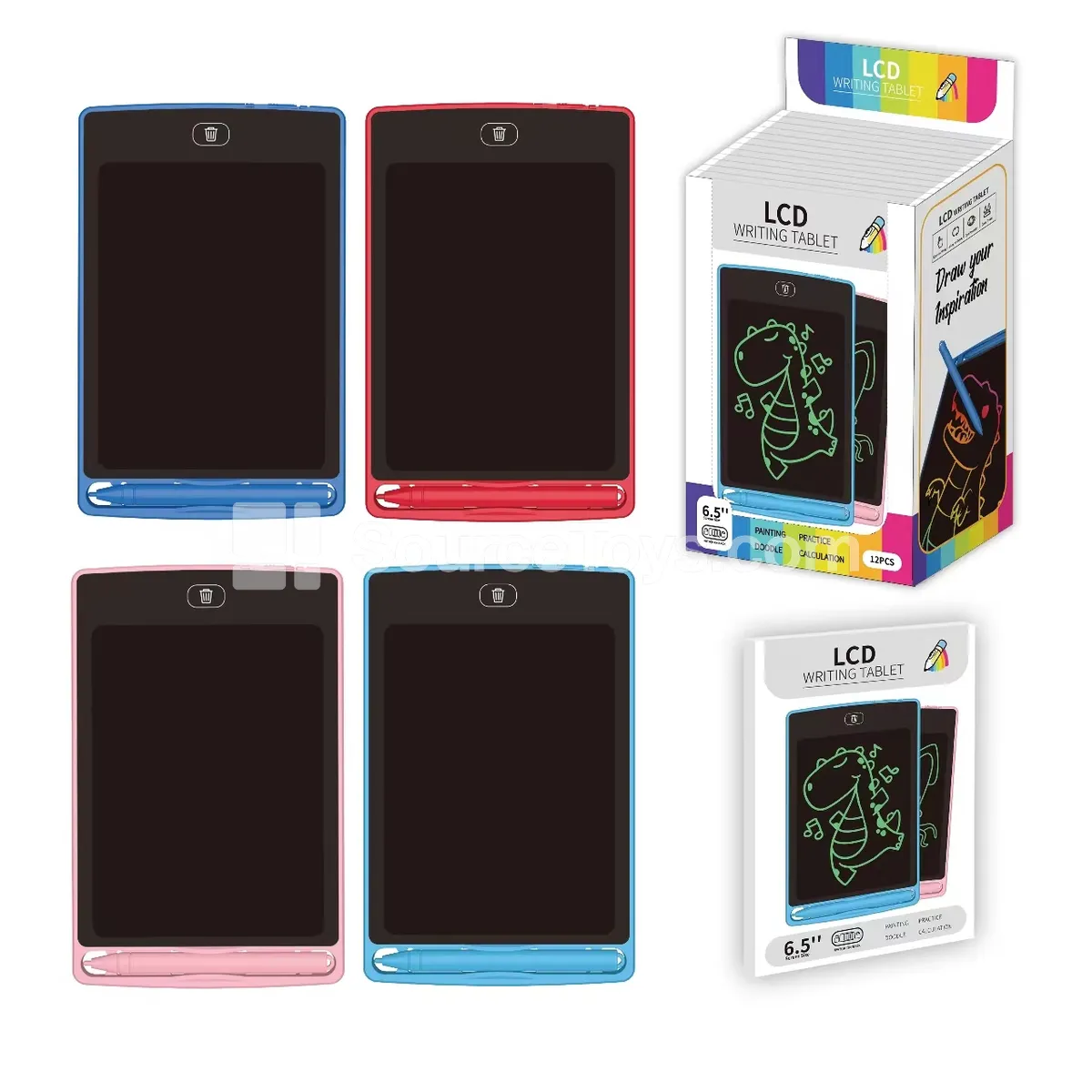 Display Box of 12pcs 4-Color 6.5-inch LCD ABS Writing Tablet (Monochrome Screen, Includes CR2025 Battery) Display Box of 12pcs 4-Color 6.5-inch LCD ABS Writing Tablet (Monochrome Screen, Includes CR2025 Battery)