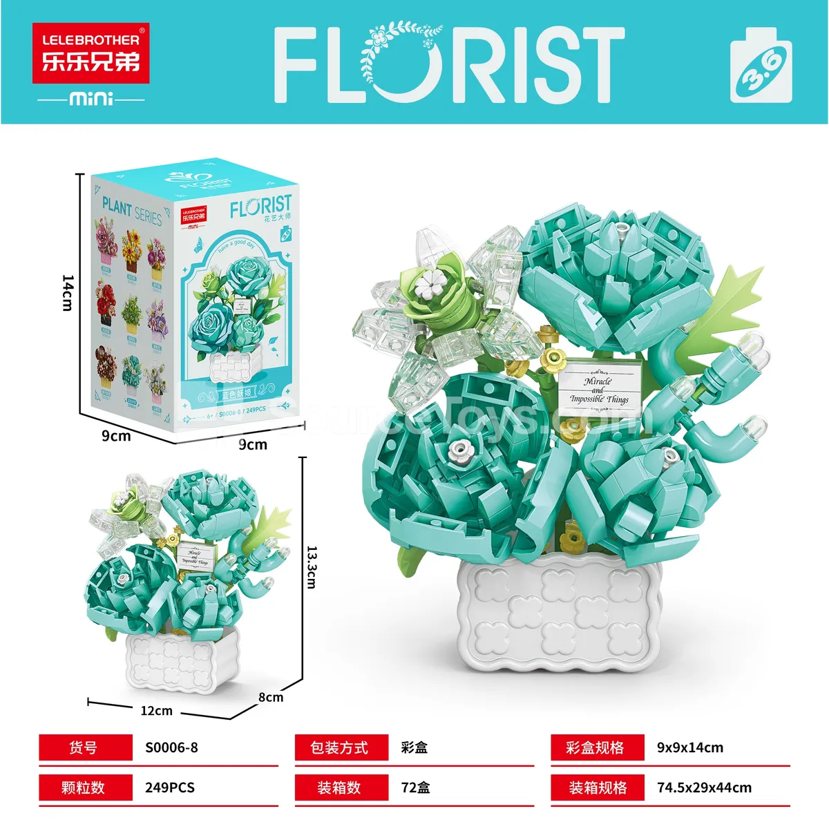 DIY Small Particle Building Blocks - Blue Rose (249PCS)