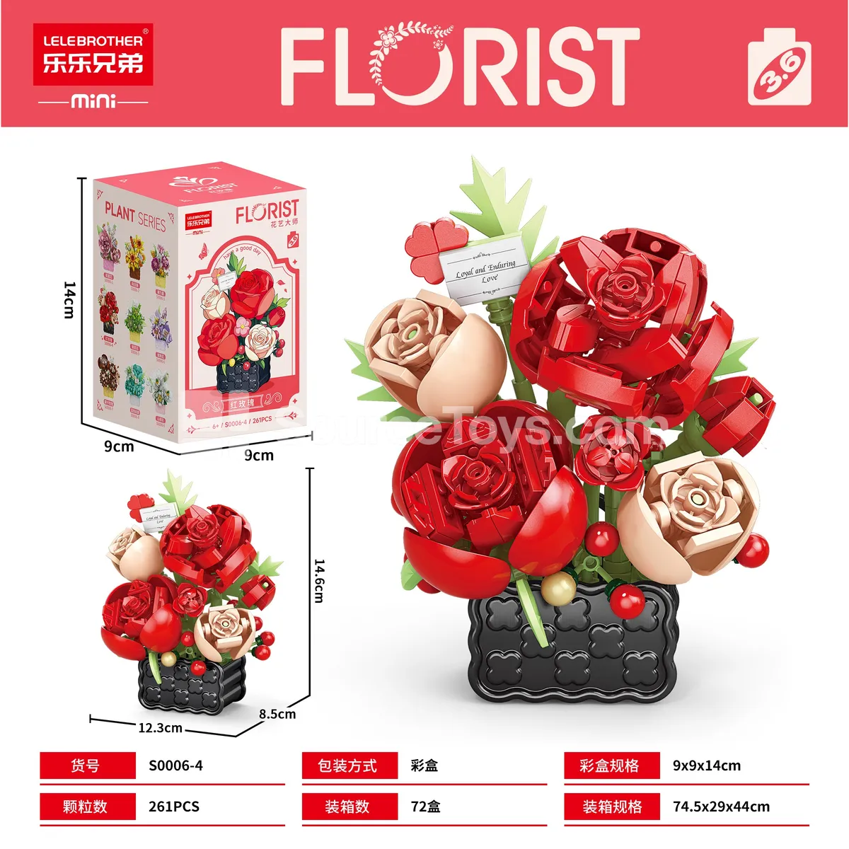 DIY Small Building Blocks Red Rose 261 PCS