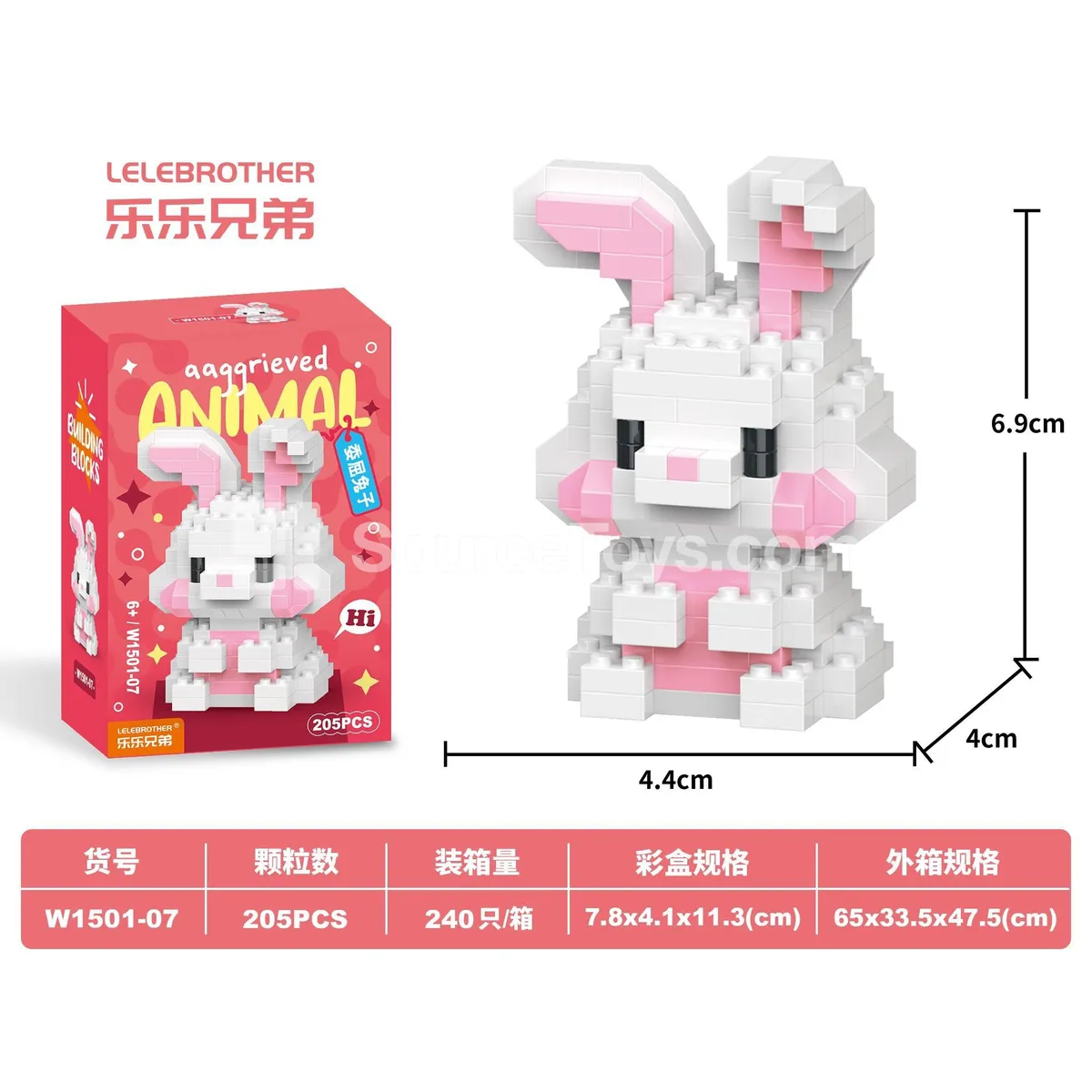 Kids Educational Assembly Building Blocks - Sad Bunny, 205PCS, Budget-Friendly Bulk Item, DIY Micro Blocks