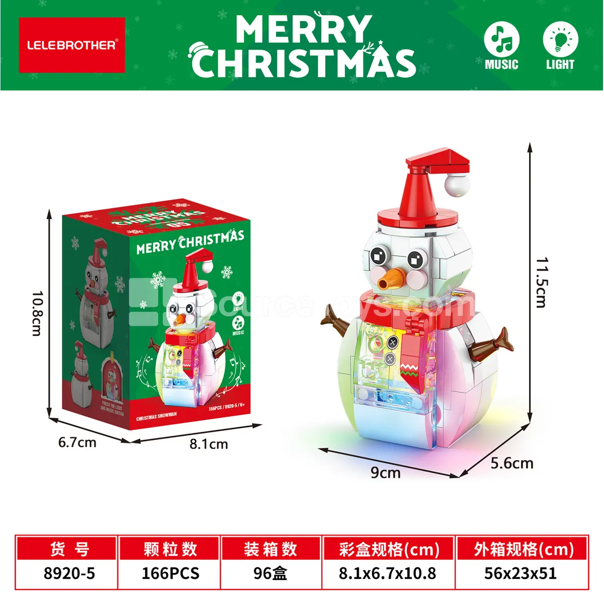 Educational Building Blocks Christmas Snowman Sound & Light 166PCS