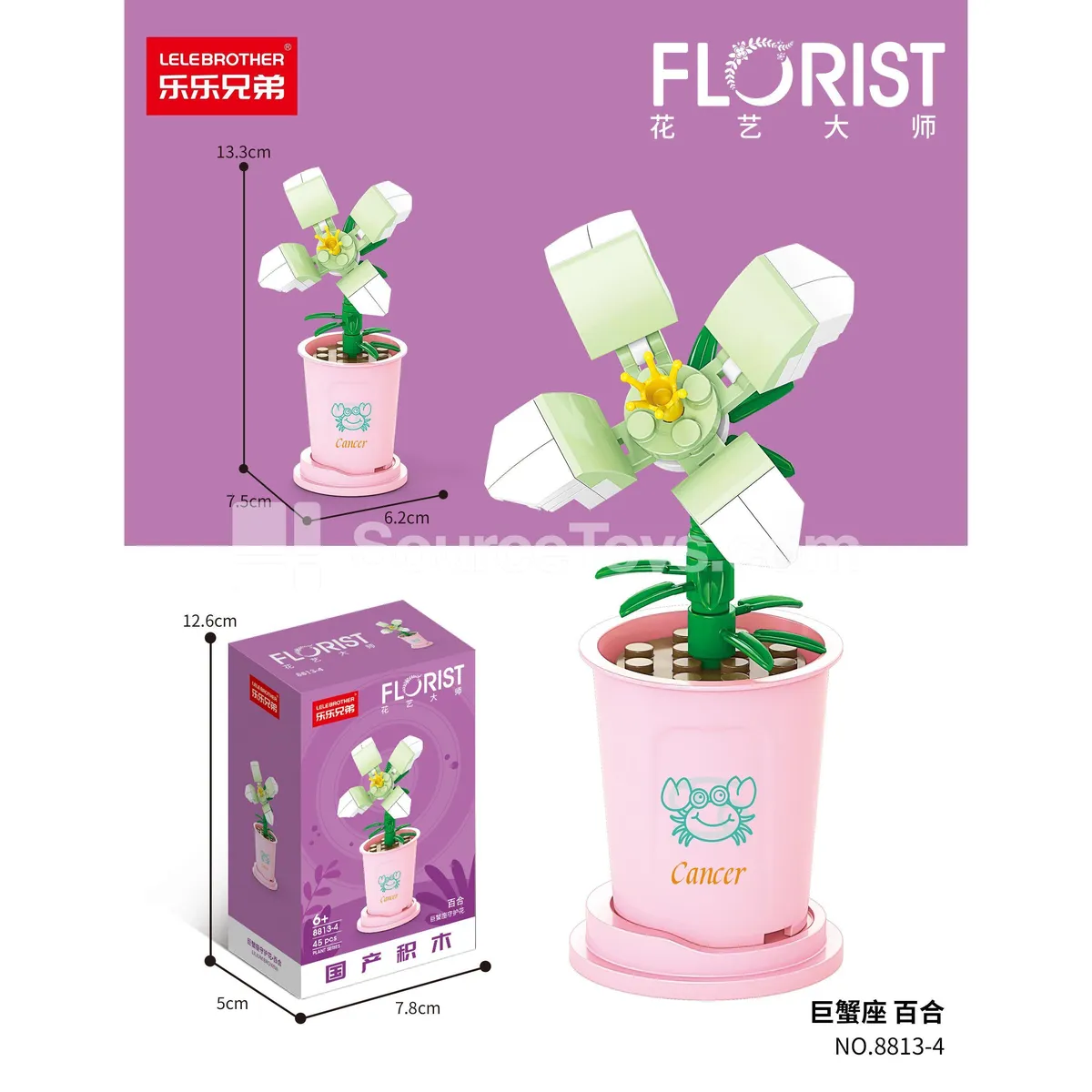 Children's Educational Assembly Building Blocks Cancer Lily 45PCS