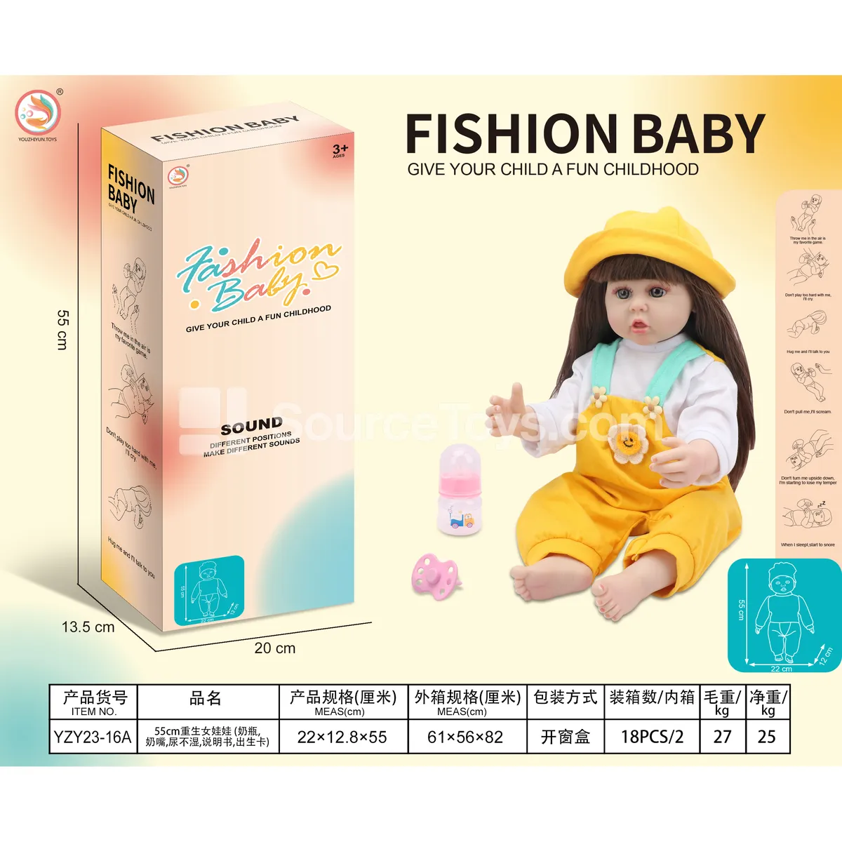 55cm Reborn Baby Doll (Bottle, Pacifier, Diaper, Instruction Manual, Birth Certificate)