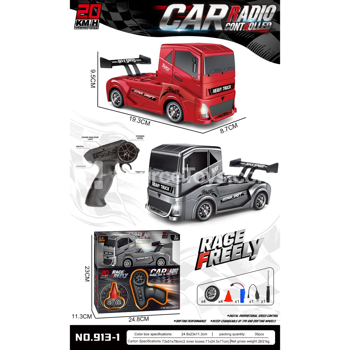 High-Speed 1:24 RC Drift Car with 2.4G UV Coating