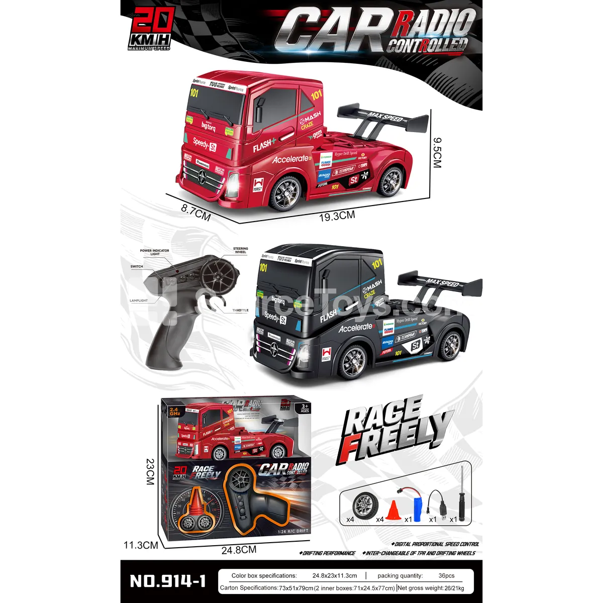 1:24 Scale 2.4G UV-Plated Remote Control Drift Tractor Truck