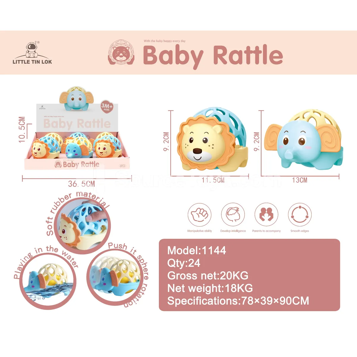 Cute Lion and Elephant Rattle