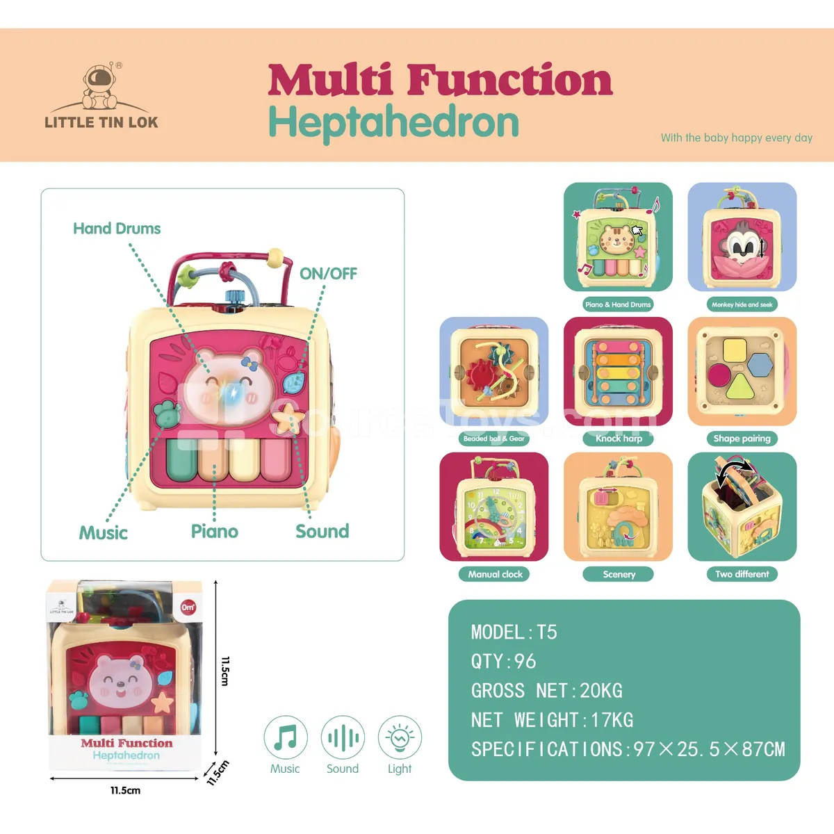 Musical Multi-functional 7-Sided Activity Cube