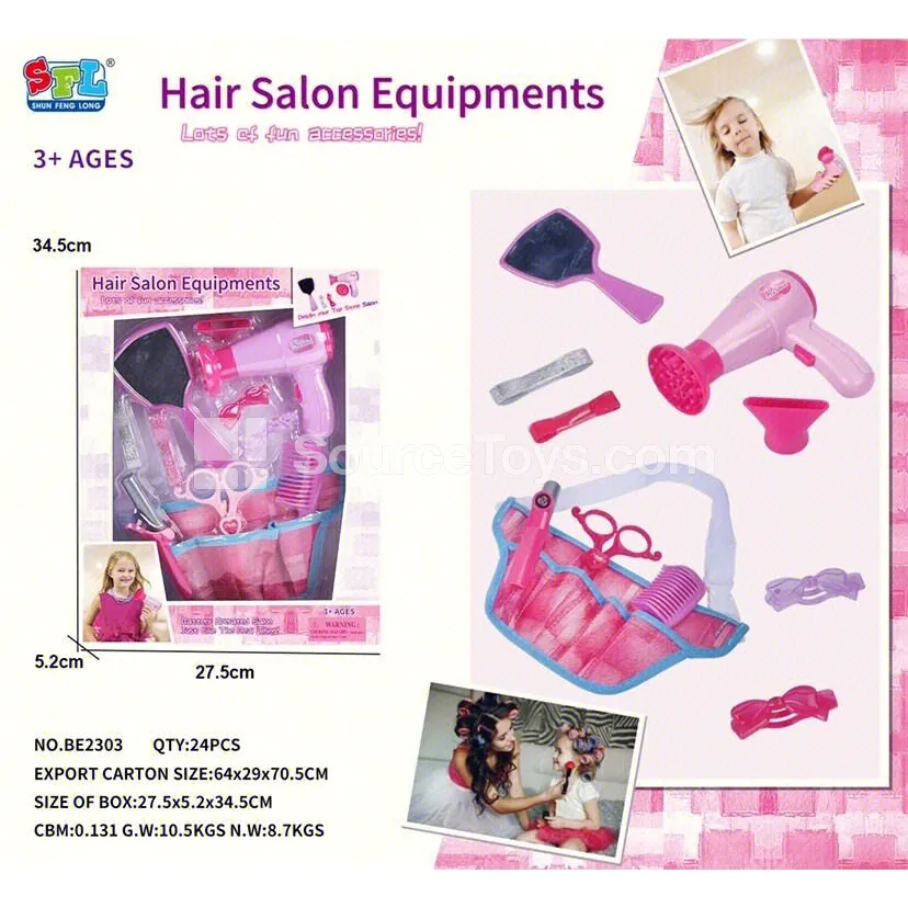 Pretend Play Girl's Beauty and Hair Styling Set with Toy Hair Dryer, Accessories in Handbag Packaging Pretend Play Girl's Beauty and Hair Styling Set with Toy Hair Dryer, Accessories in Handbag Packaging
