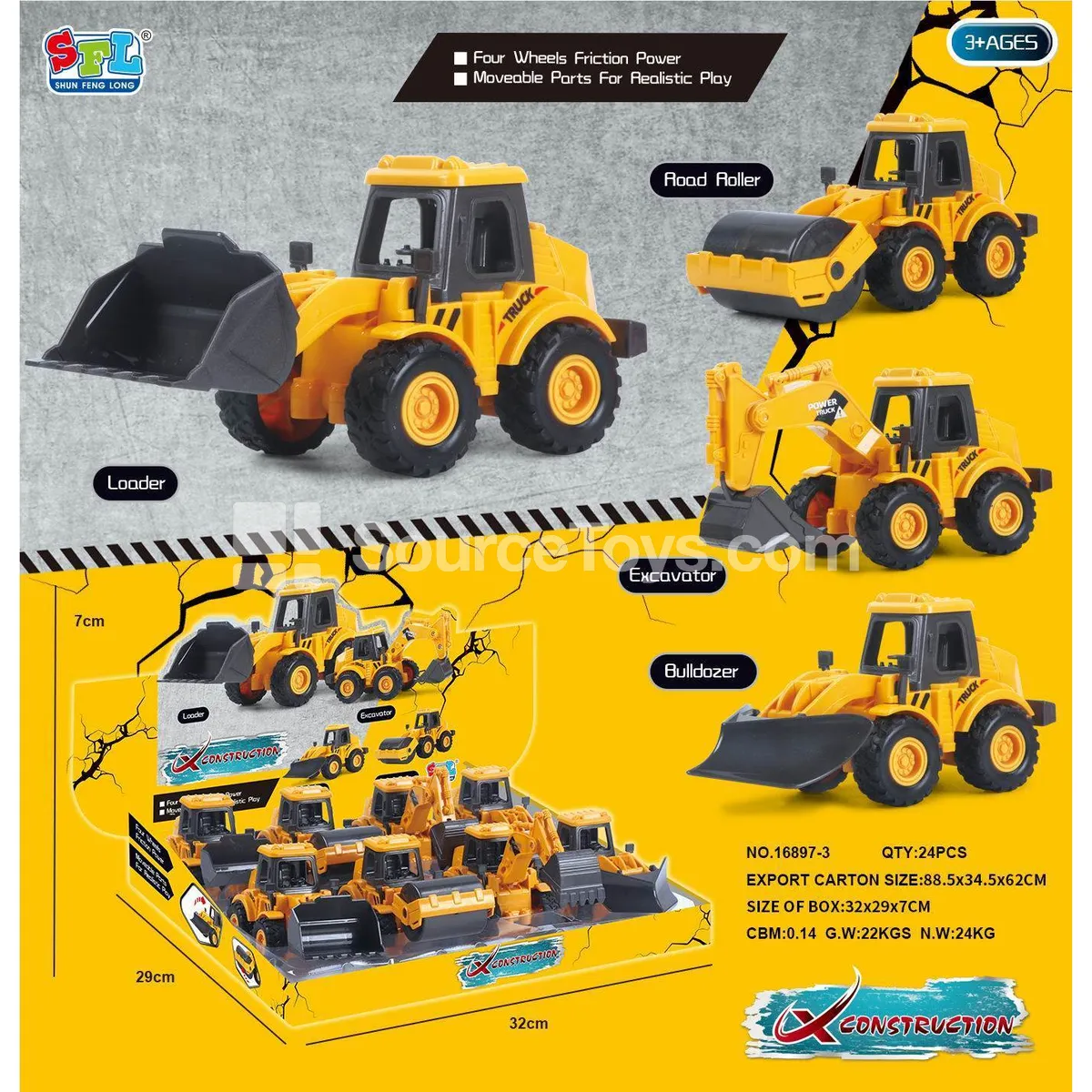Inertia Powered 4WD Engineering Vehicle Set
