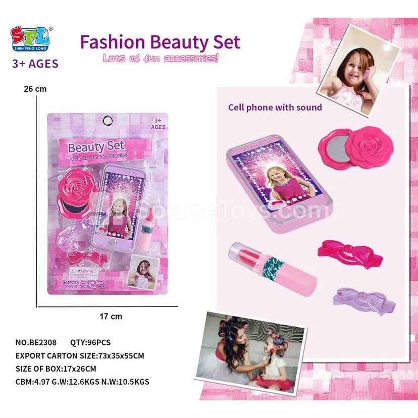 Pretend-Play Makeup Set with Toy Phone, Mirror & Lipstick Accessories