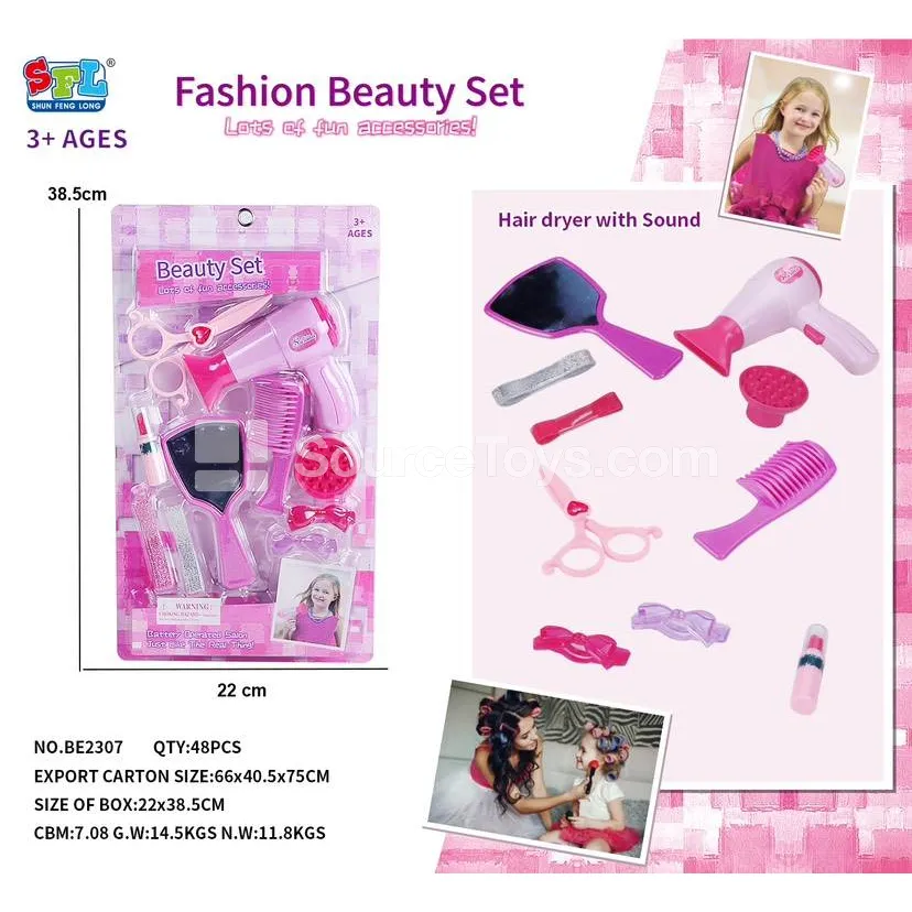 Pretend Play Hair Styling & Makeup Set with Realistic Hair Dryer and Accessories