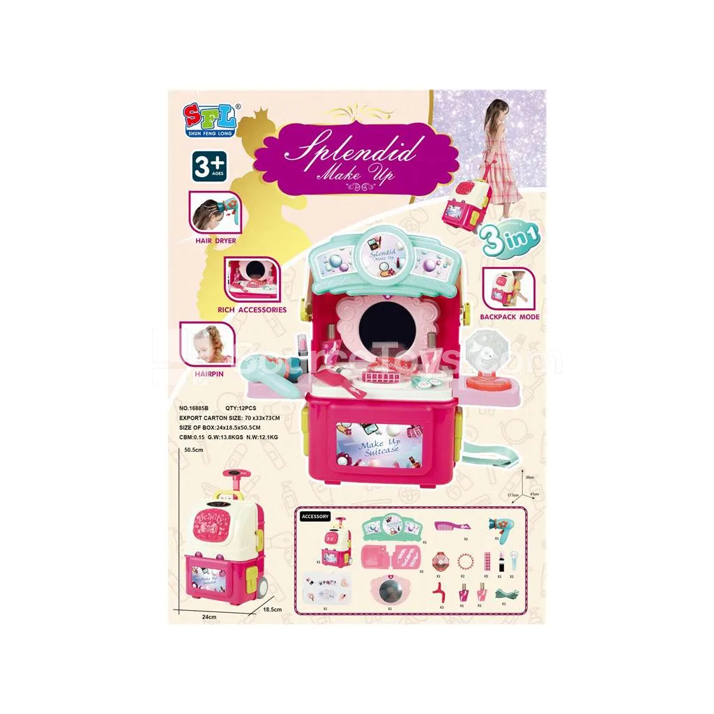 Pretend-Play Backpack Makeup Table and Trolley Case