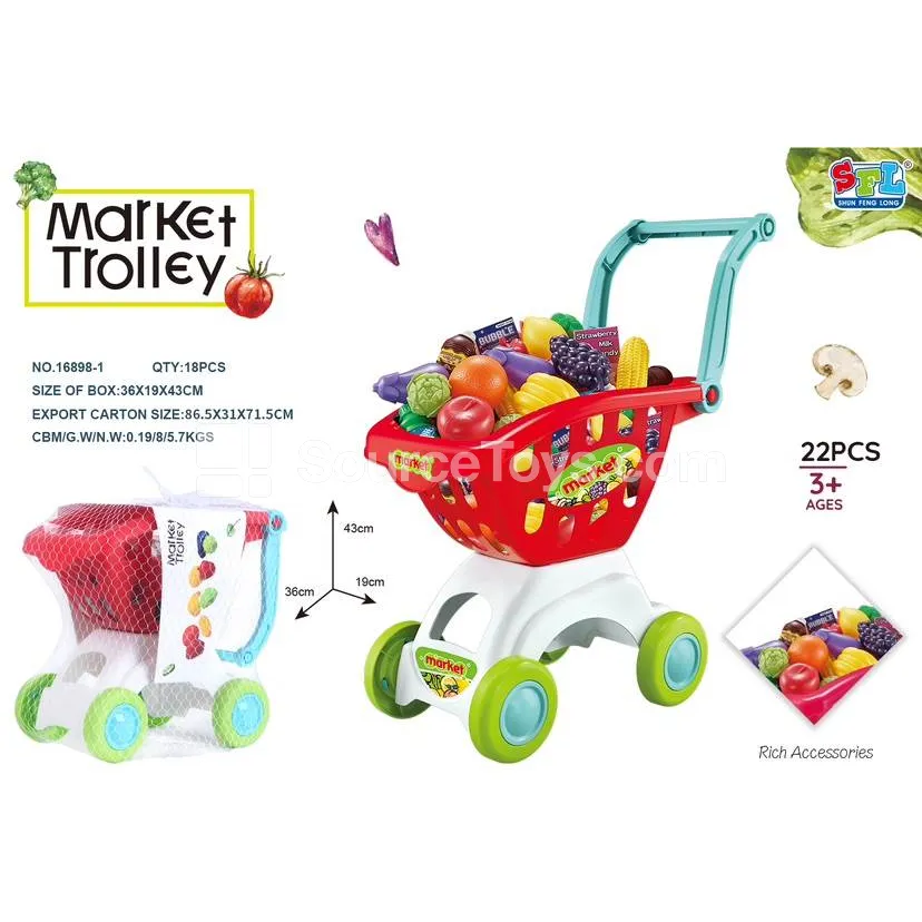 Toy Shopping Cart with Realistic Vegetable and Fruit Set